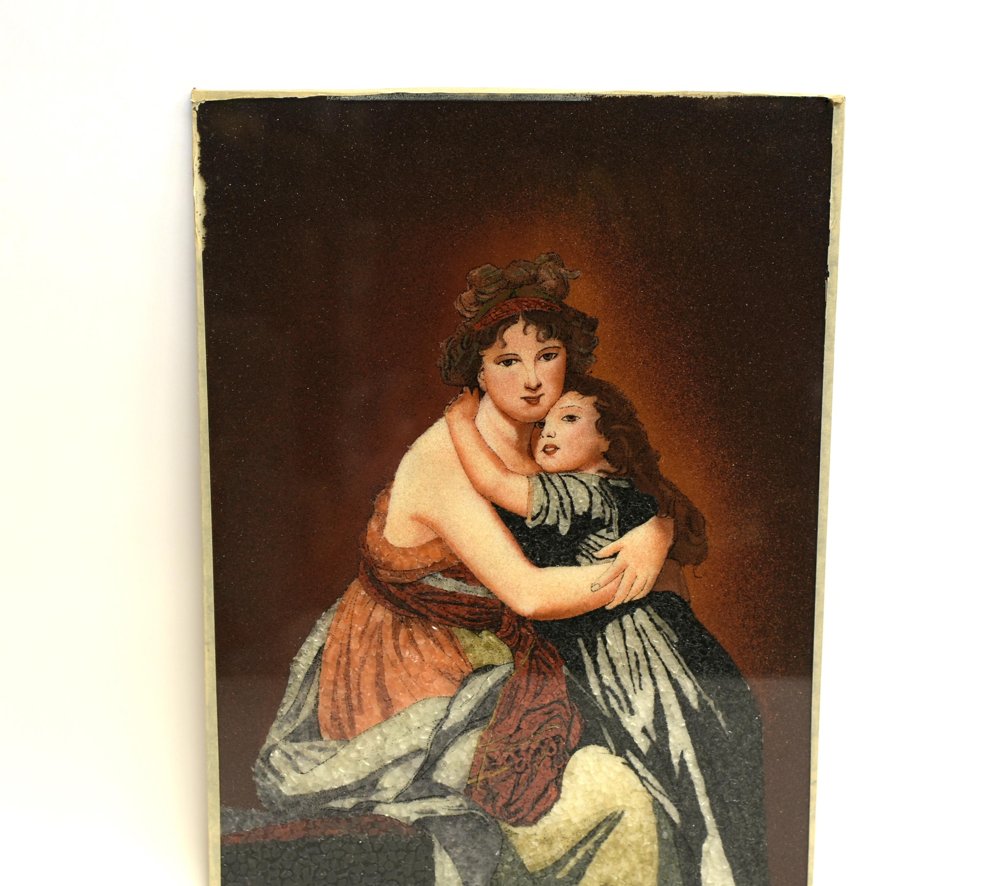 Gemstone Painting of Mother and Child Styled After Elisabeth Vigee Le Brun For Sale 5