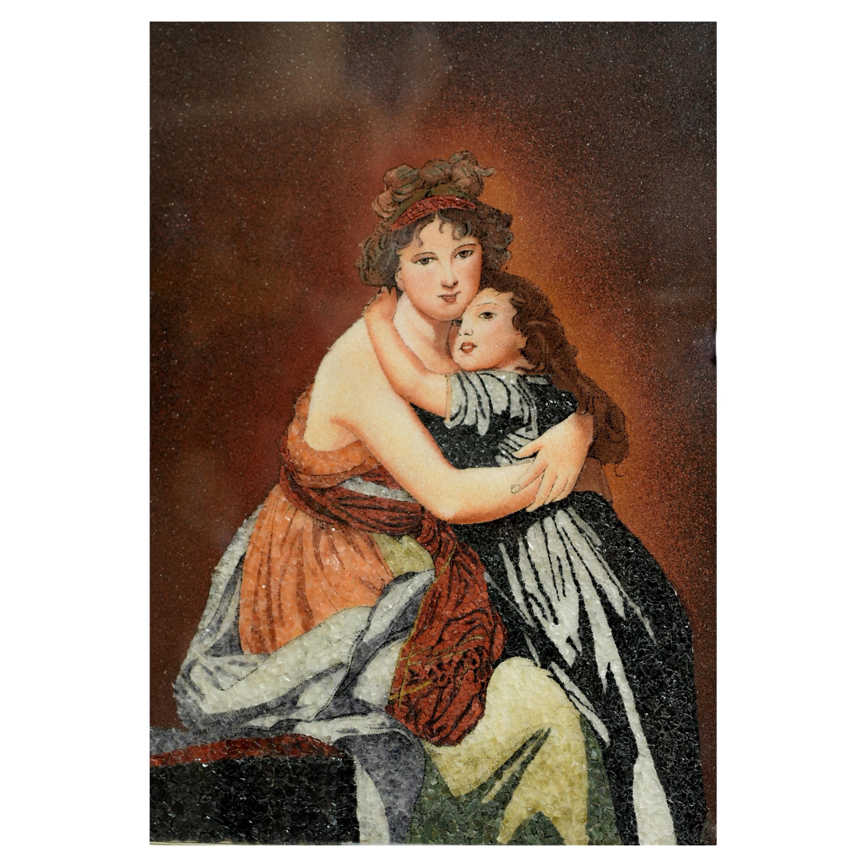 Gemstone Painting of Mother and Child Styled After Elisabeth Vigee Le Brun For Sale