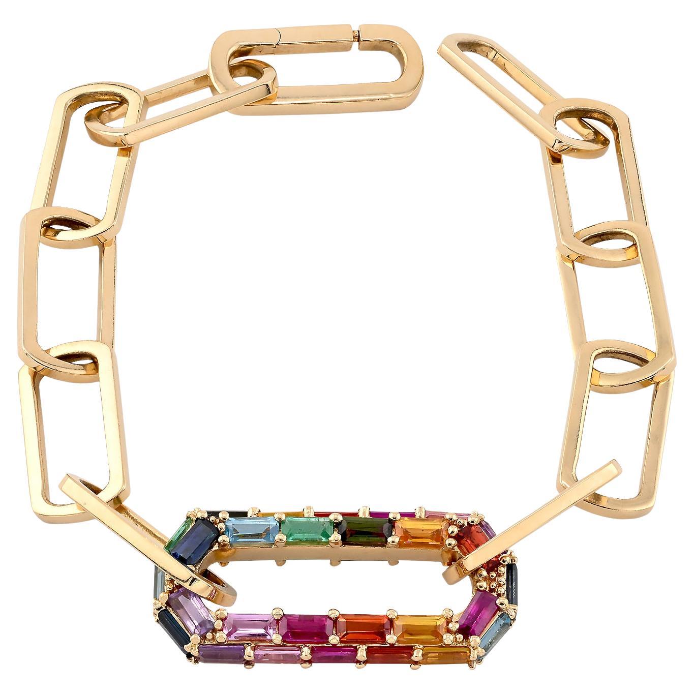 Bracelet en or jaune 14kt avec trombones en pierres précieuses