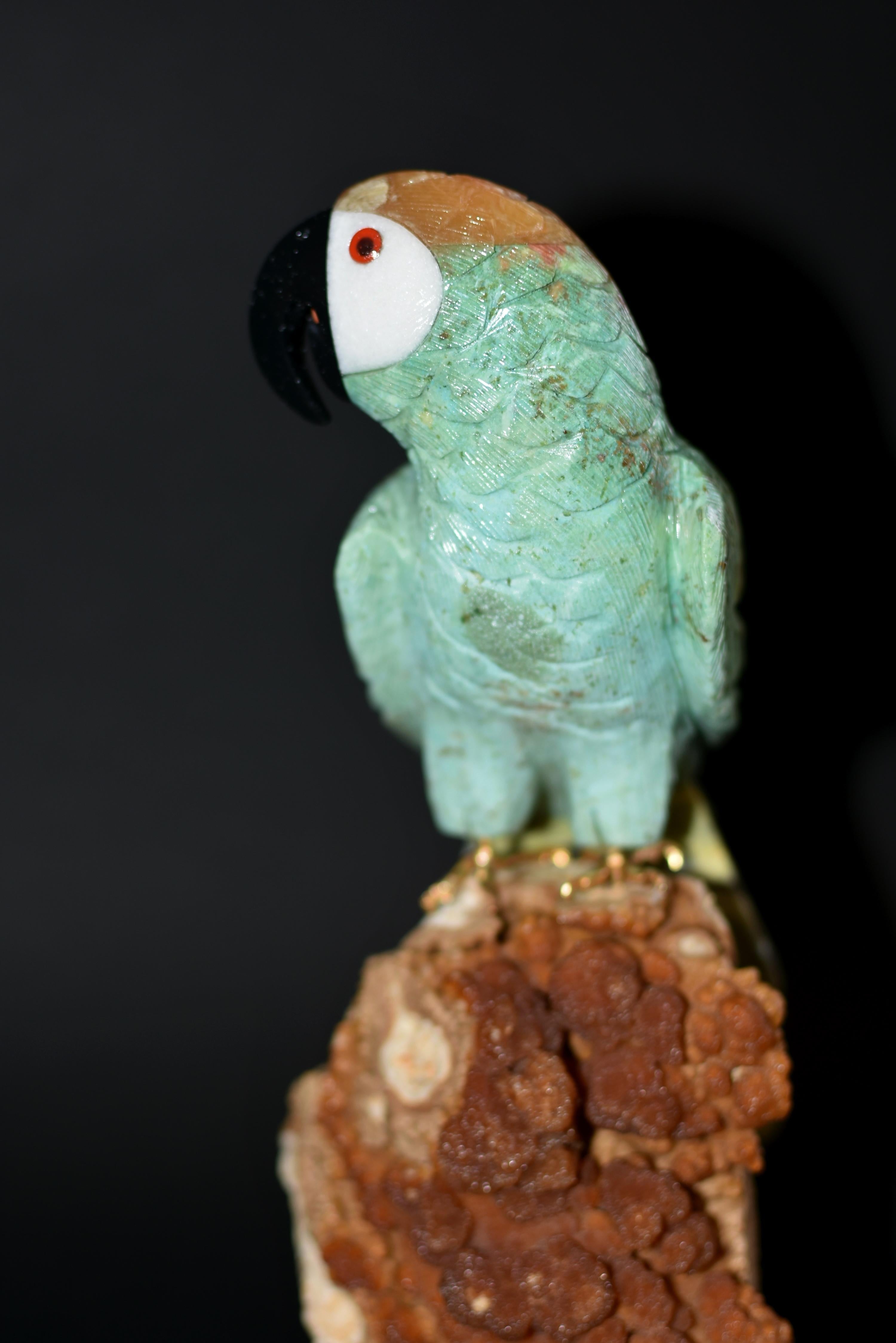 Gemstone Parrot Bird on Red Jasper 11
