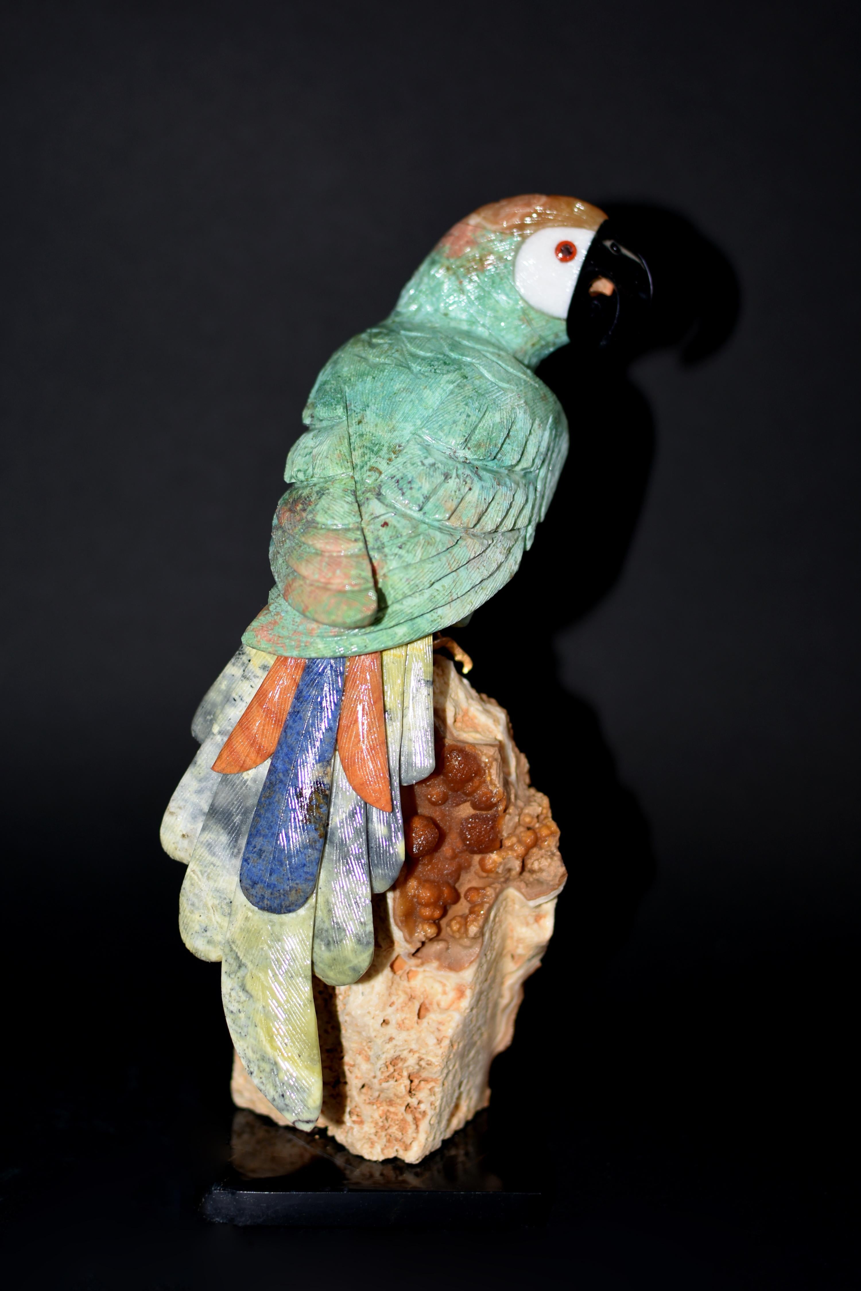Contemporary Gemstone Parrot Bird on Red Jasper 11