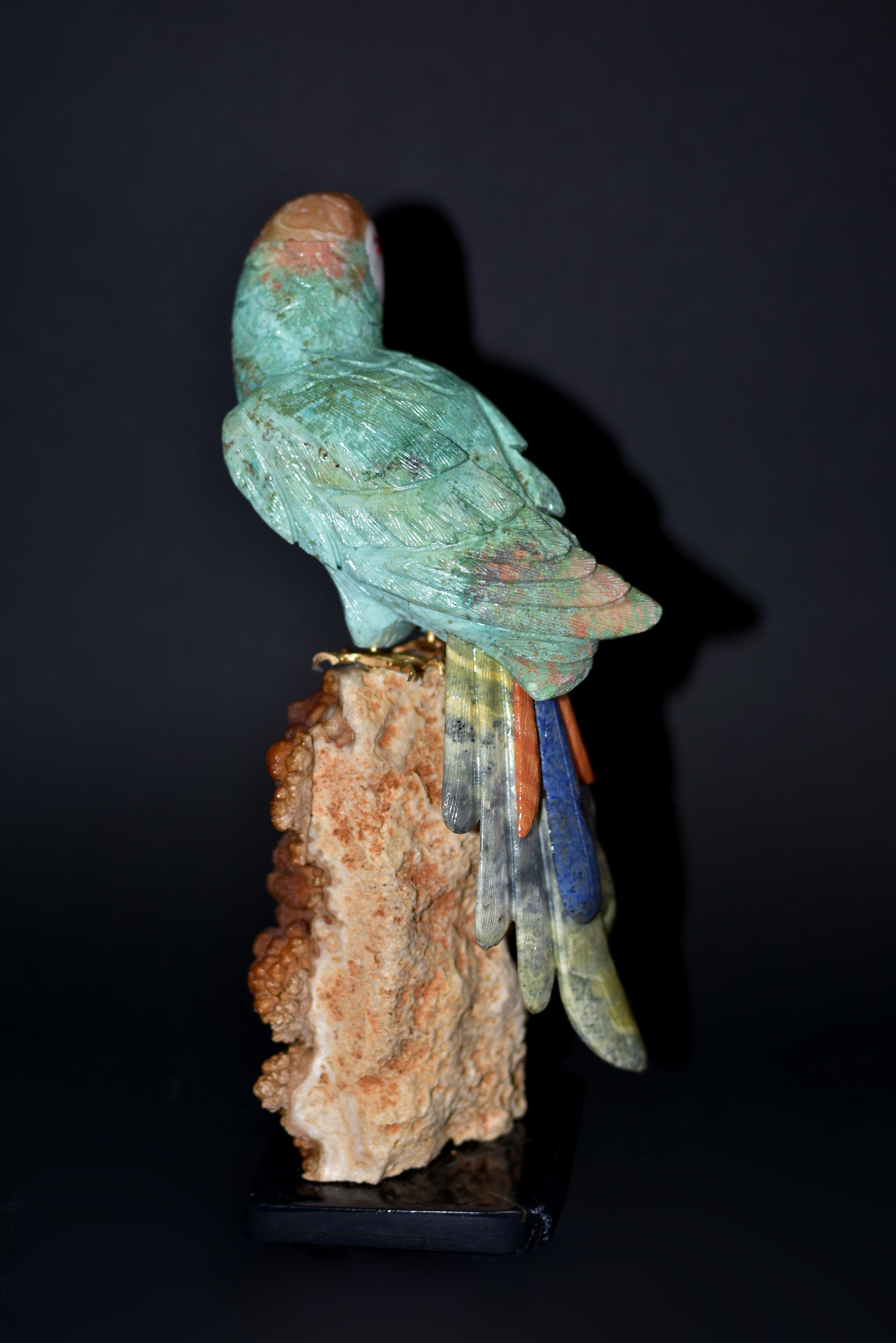 Multi-gemstone Gemstone Parrot Bird on Red Jasper 11