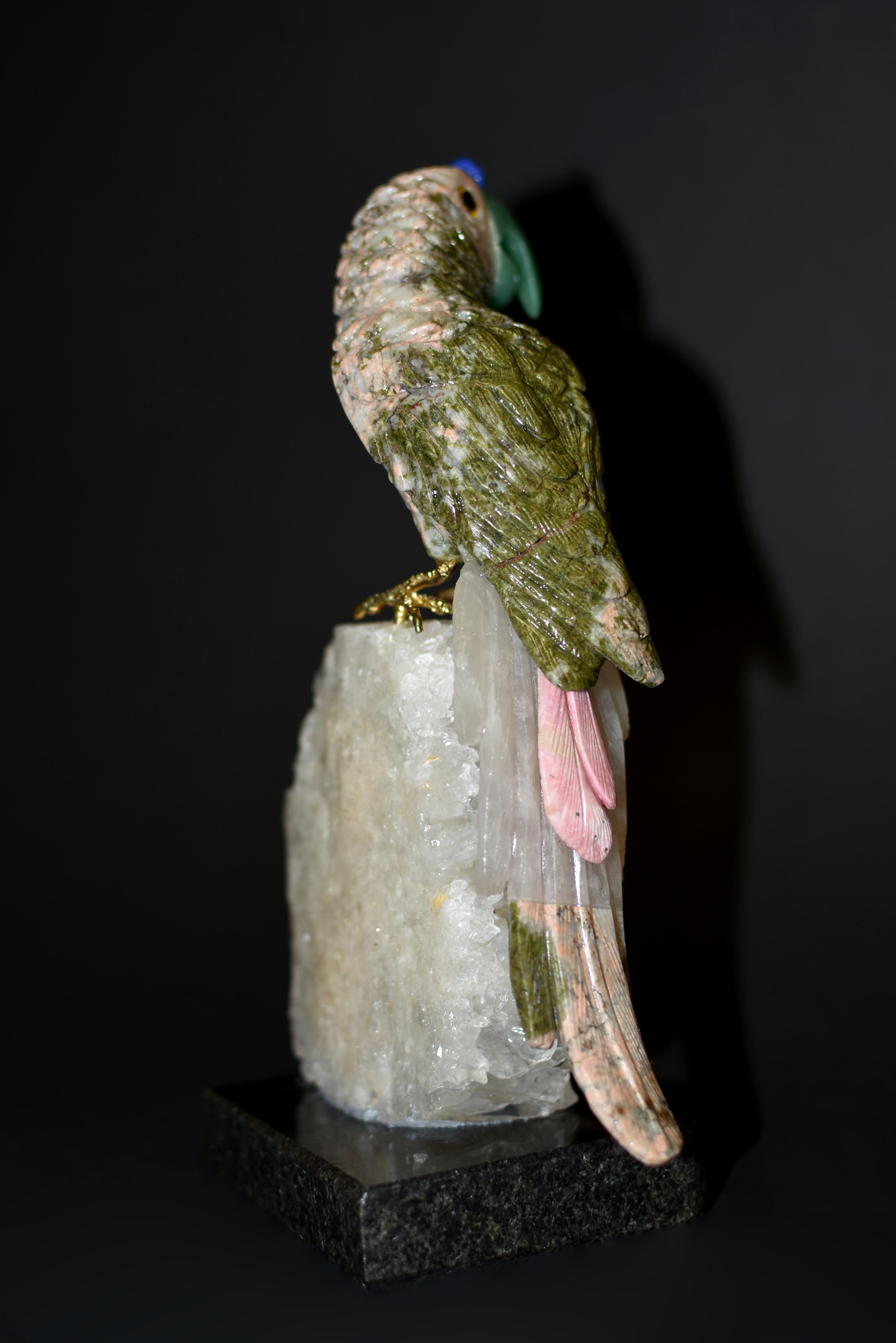 Gemstone Parrot on Rock Crystal 7