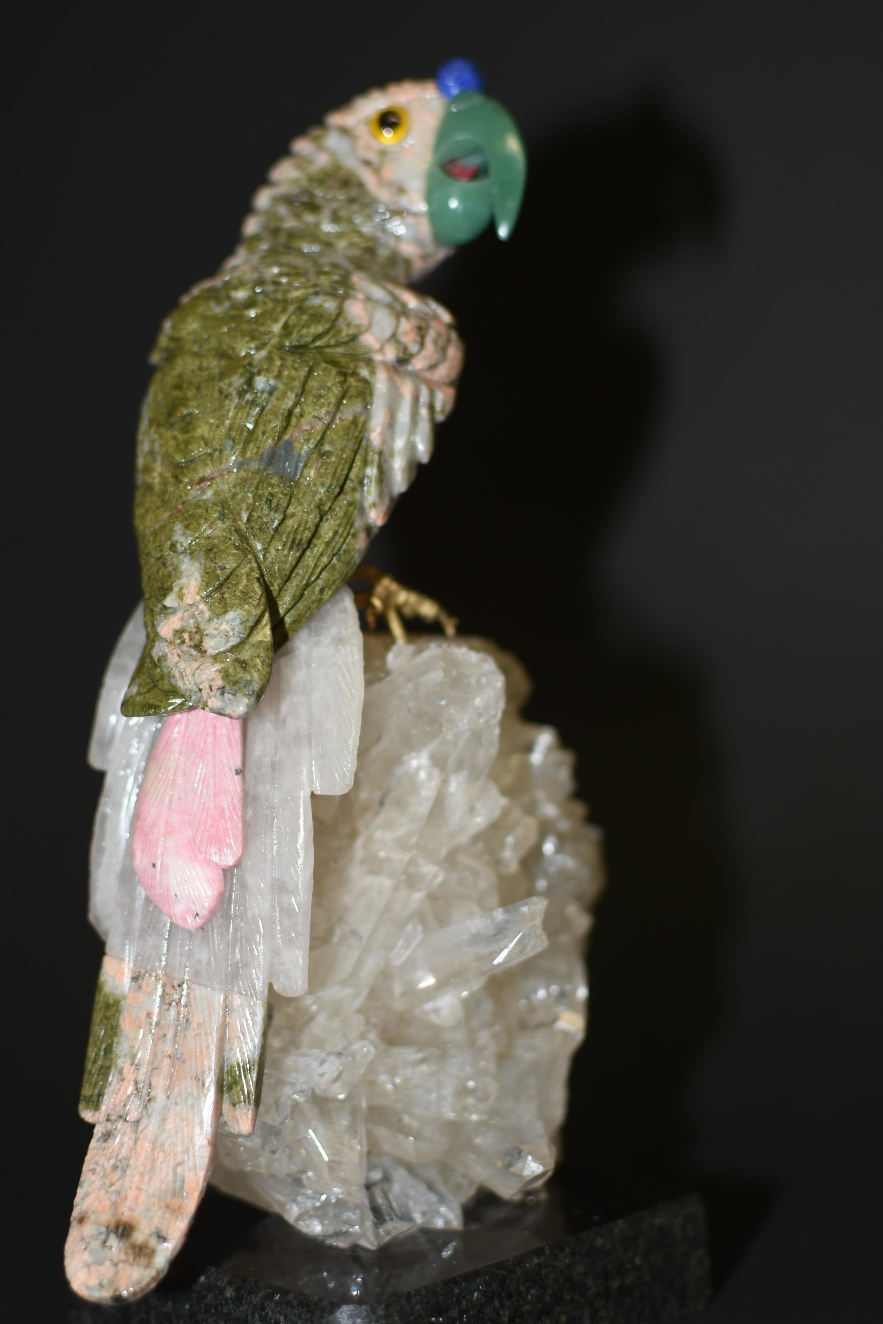 Gemstone Parrot on Rock Crystal 10