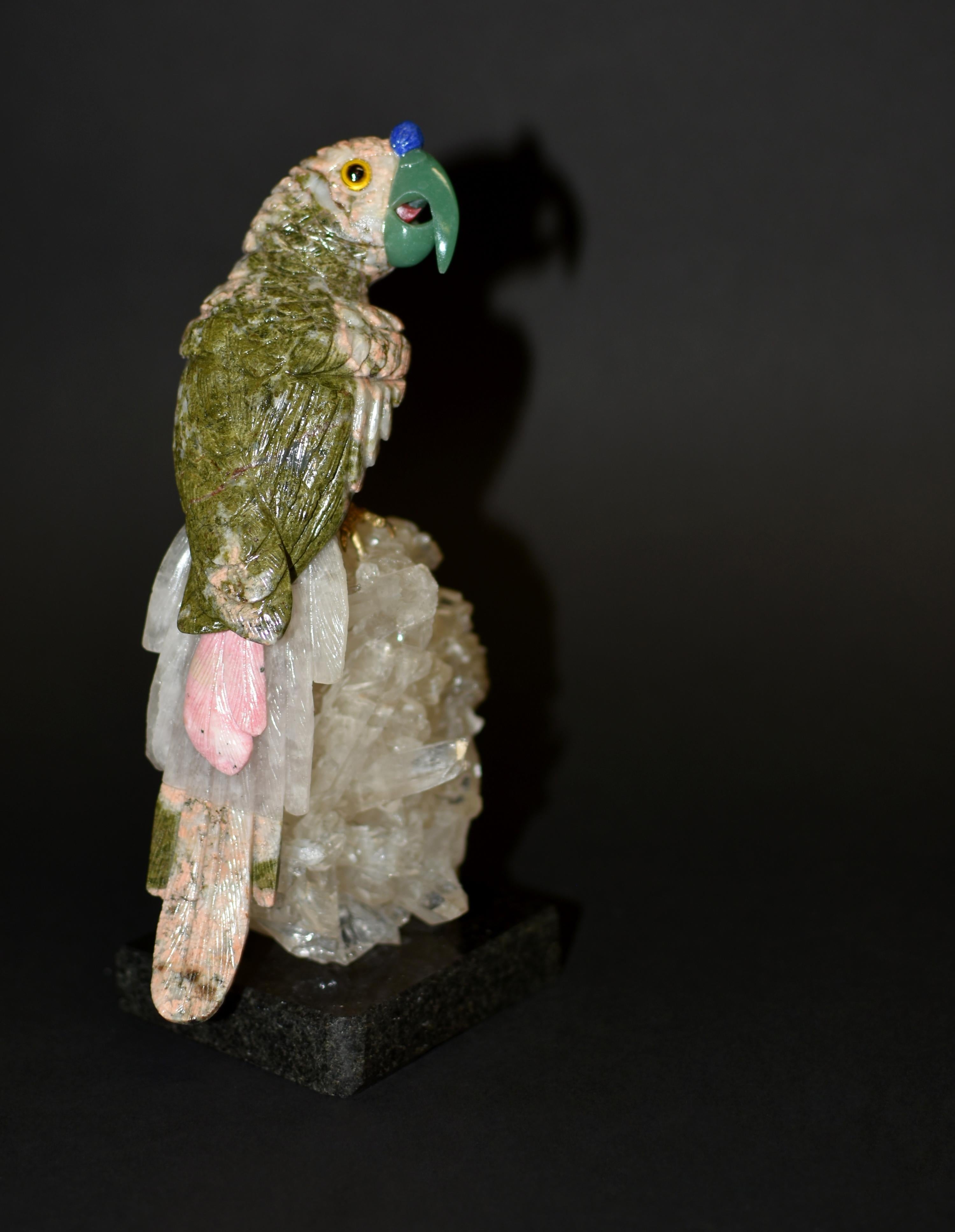 Gemstone Parrot on Rock Crystal 11
