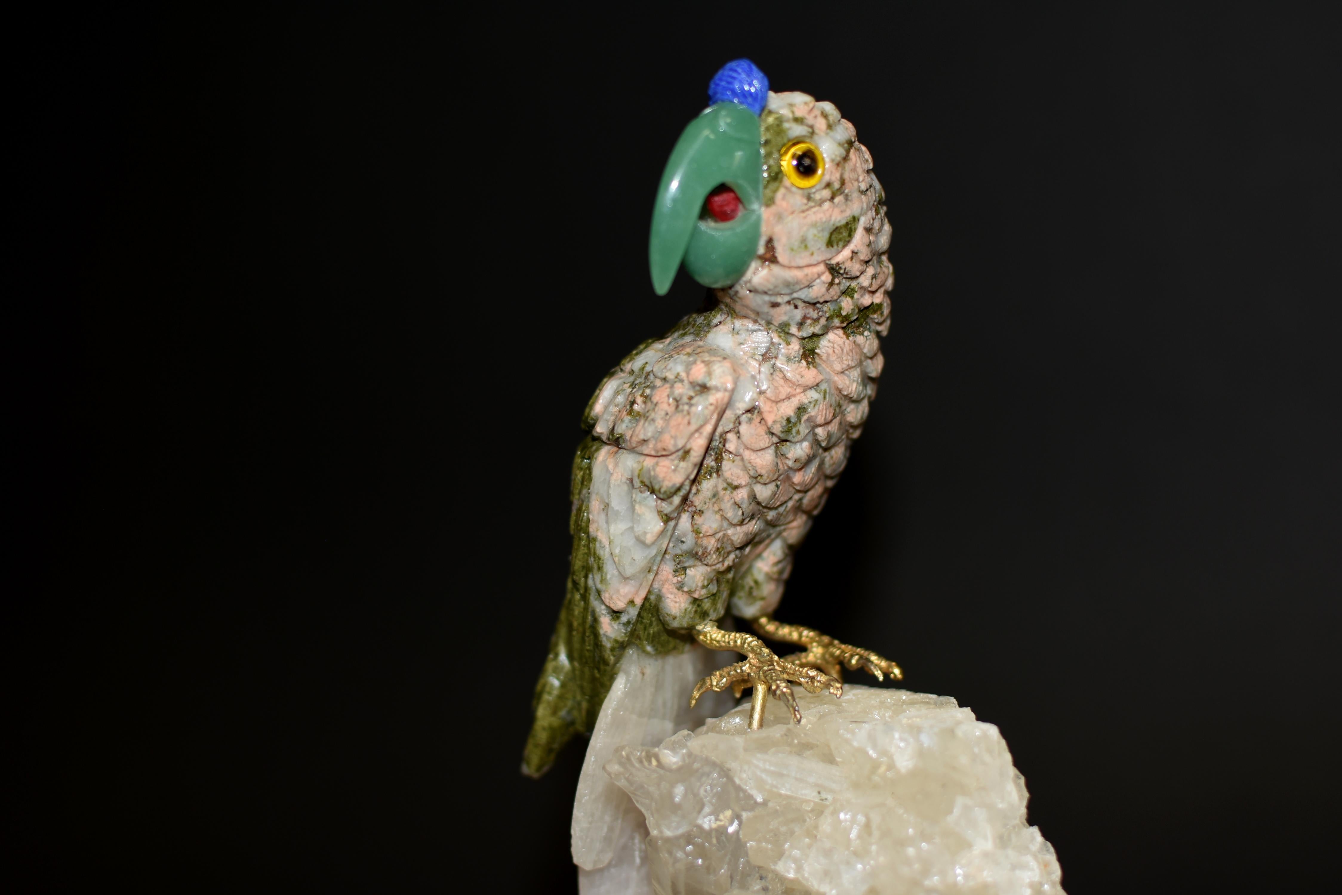 Gemstone Parrot on Rock Crystal 13
