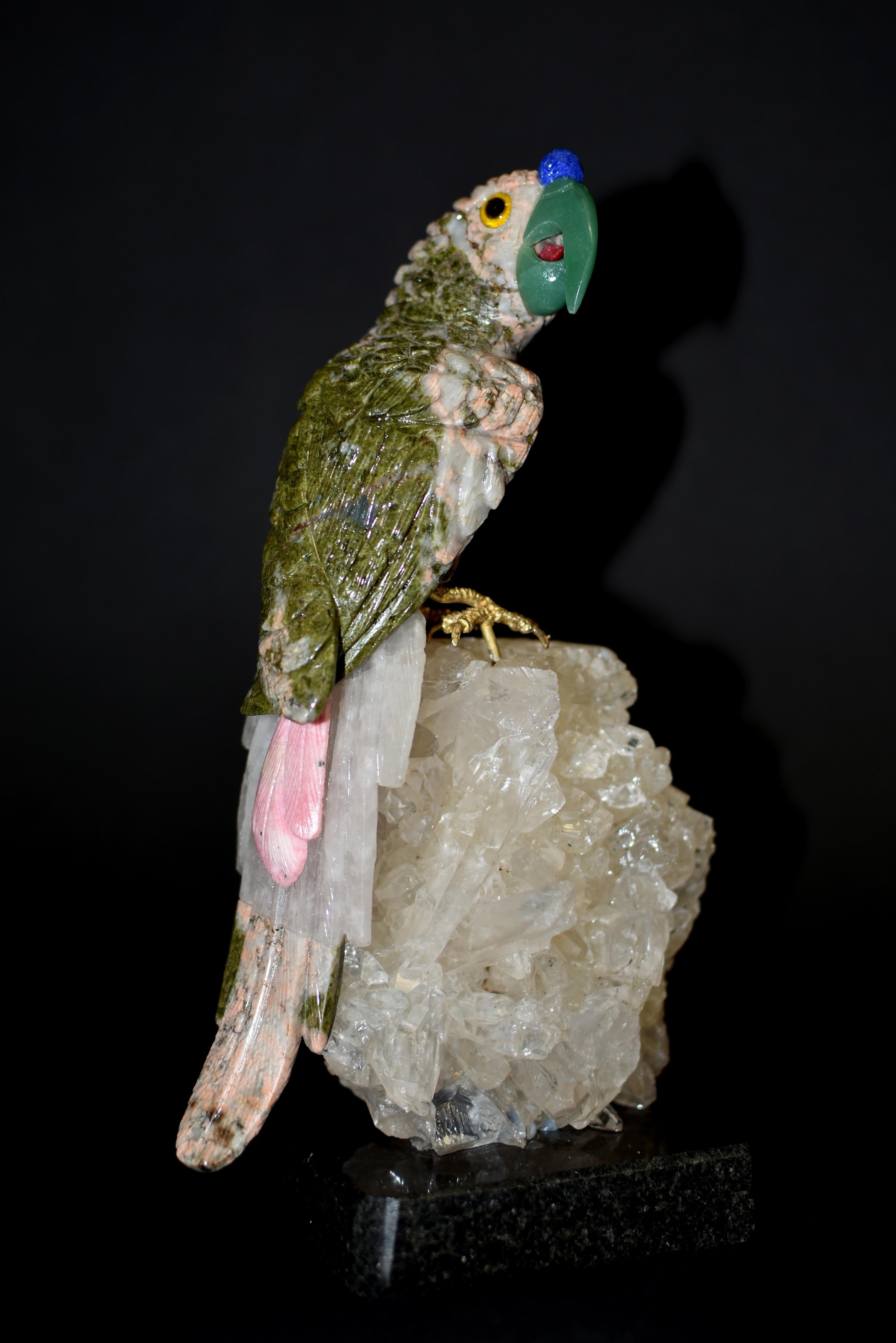 Peruvian Gemstone Parrot on Rock Crystal