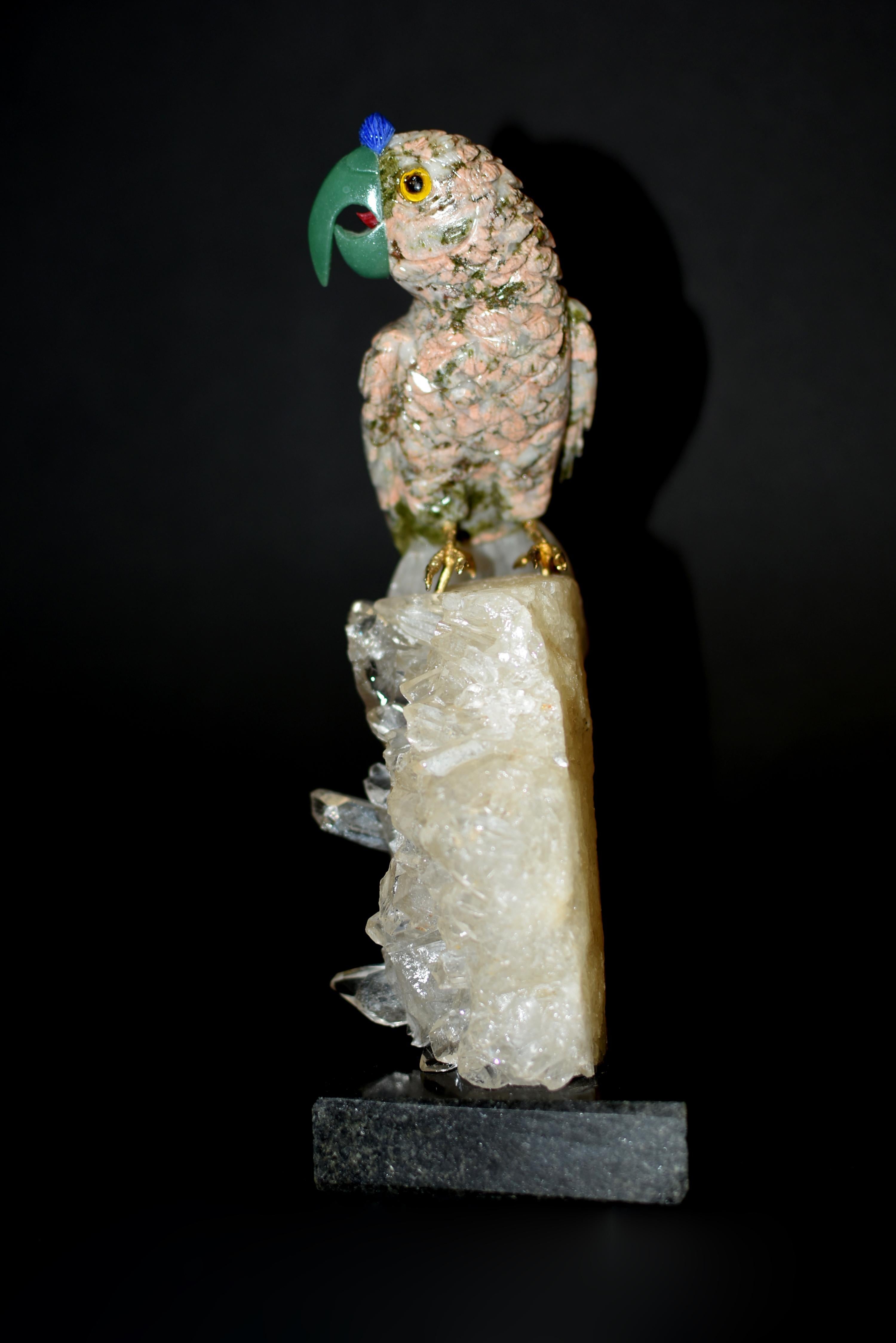 Contemporary Gemstone Parrot on Rock Crystal