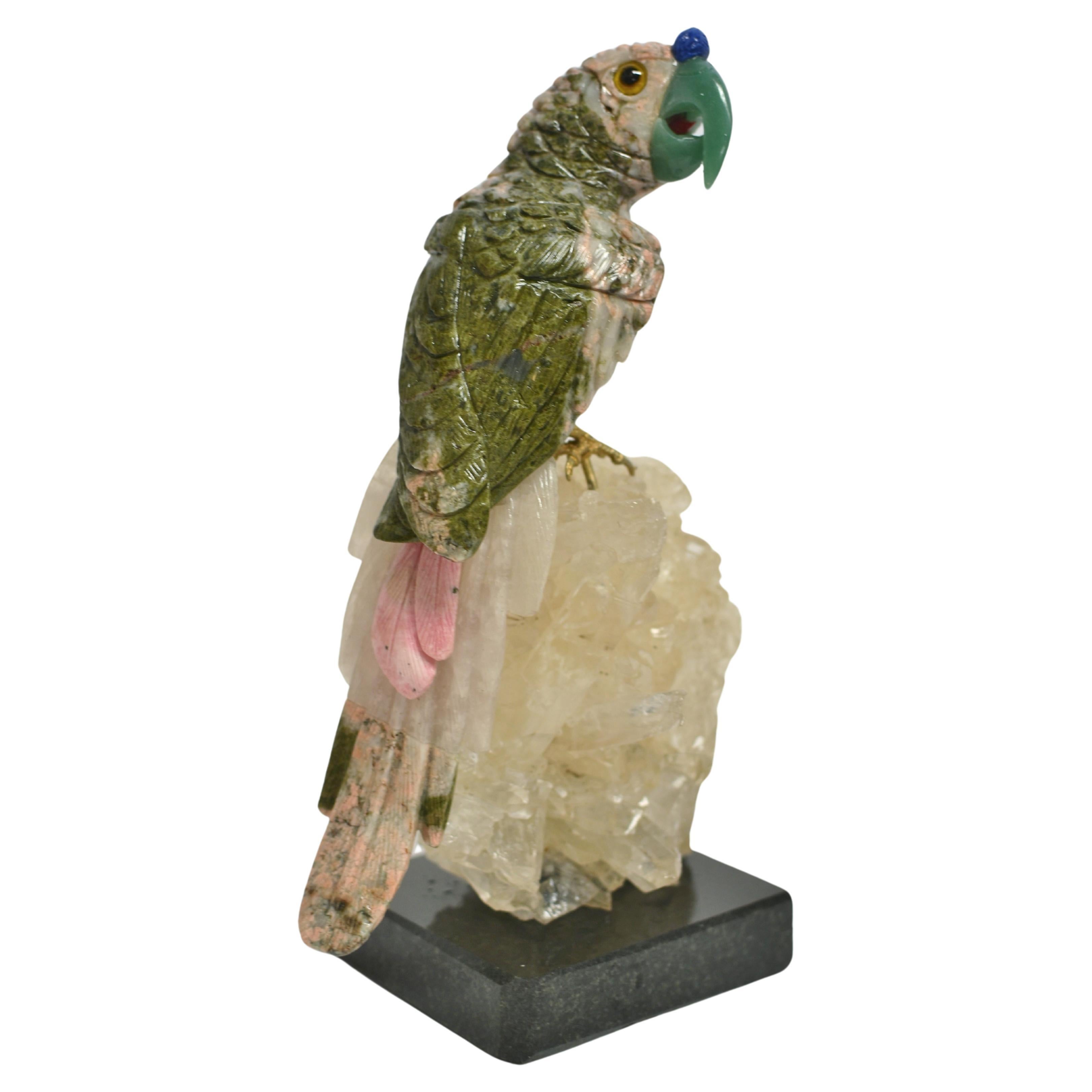 Gemstone Parrot on Rock Crystal