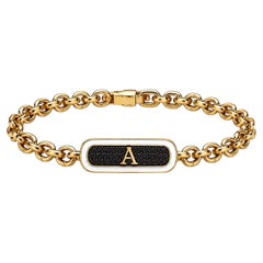 Gemstone Personalized Initial Bracelet White Enamel 14K Gold by Meghna Jewels