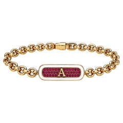 Gemstone Personalized Initial Bracelet White Enamel 14K Gold by Meghna Jewels