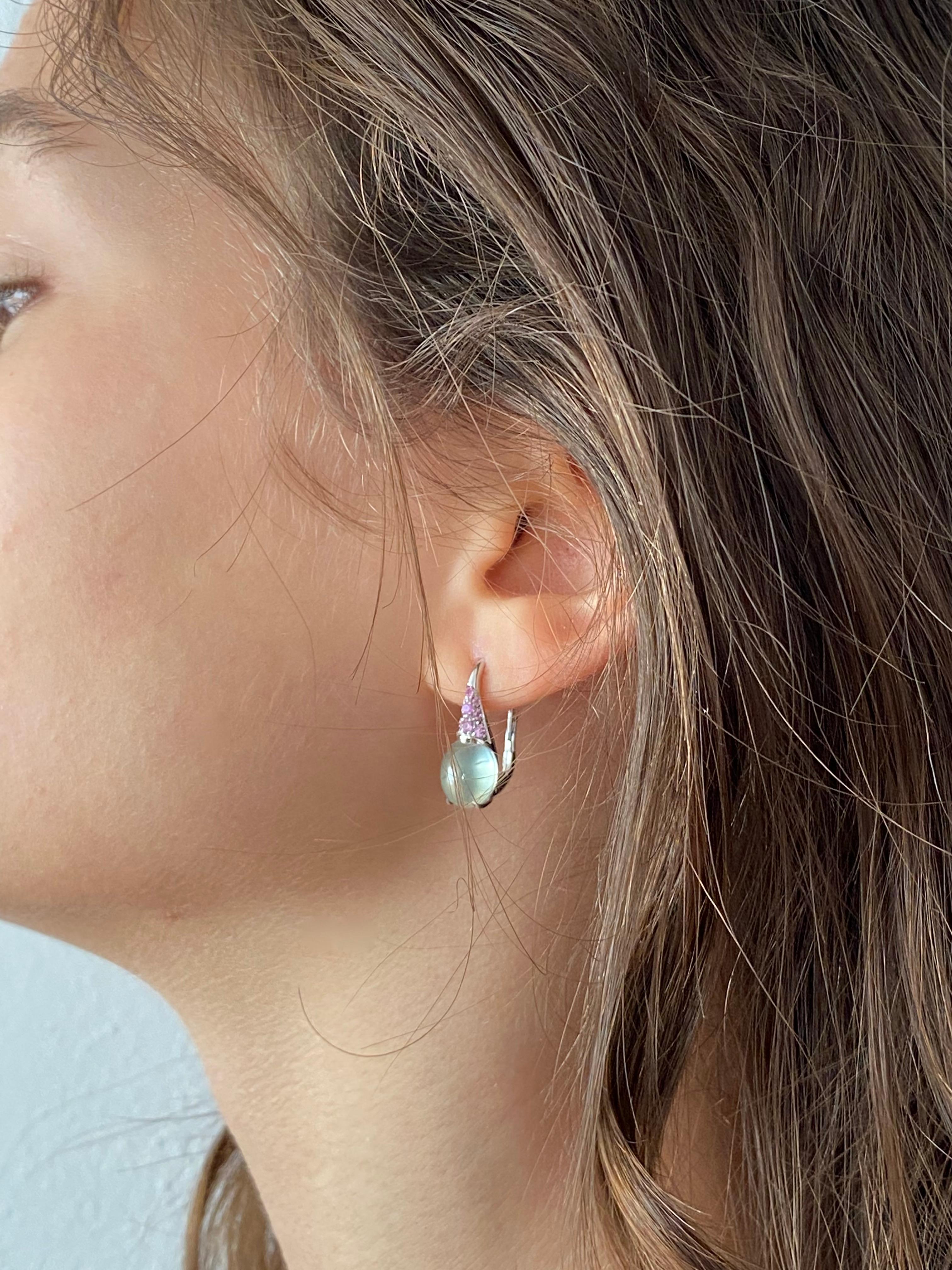 Contemporaneo Gemma Zaffiro Rosa Cabochon Prehnite Orecchini in oro 18Kt Made in Italy in vendita