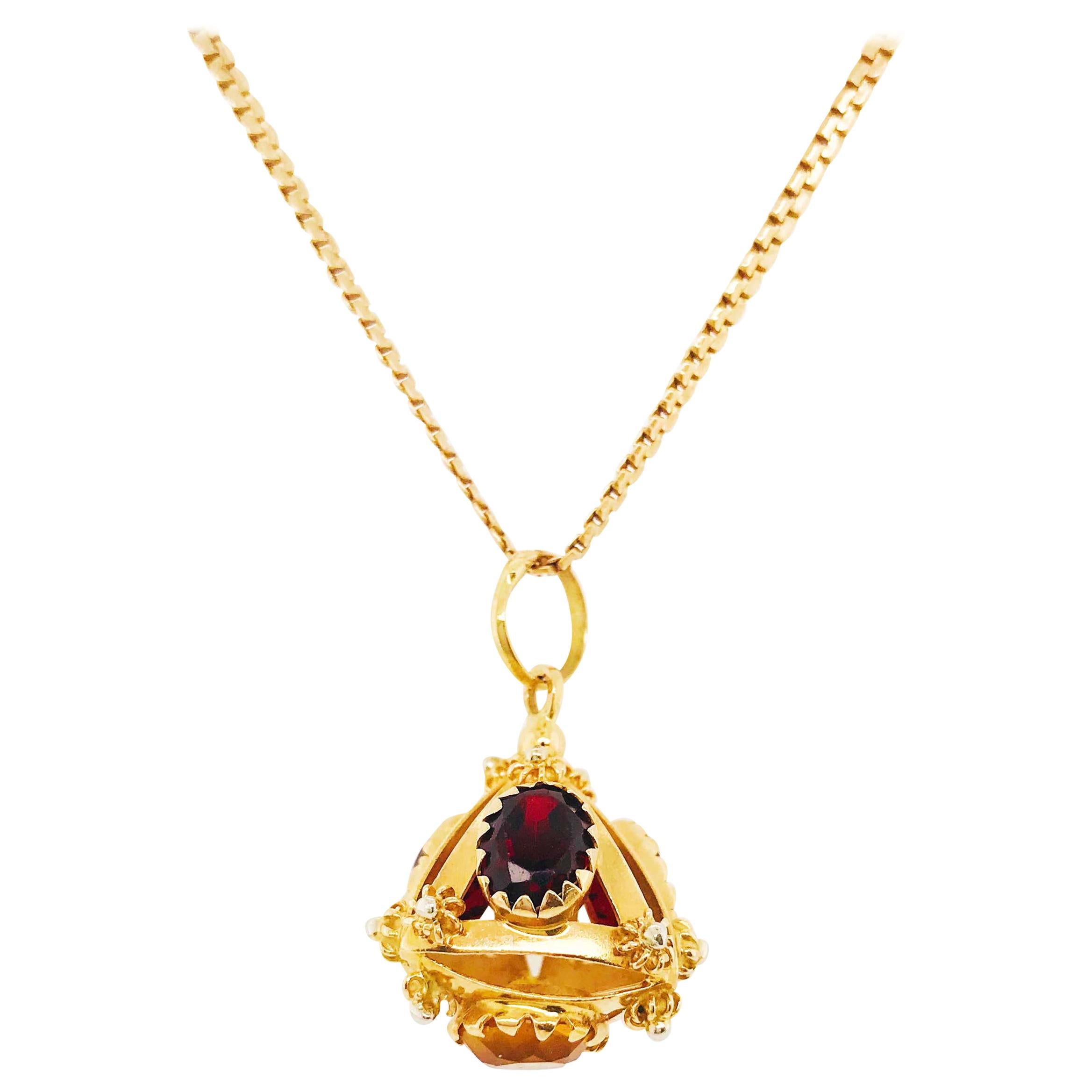 Gemstone Pyramid Pendant & Serpentine Chain Necklace, Custom Charm 18 Karat Gold