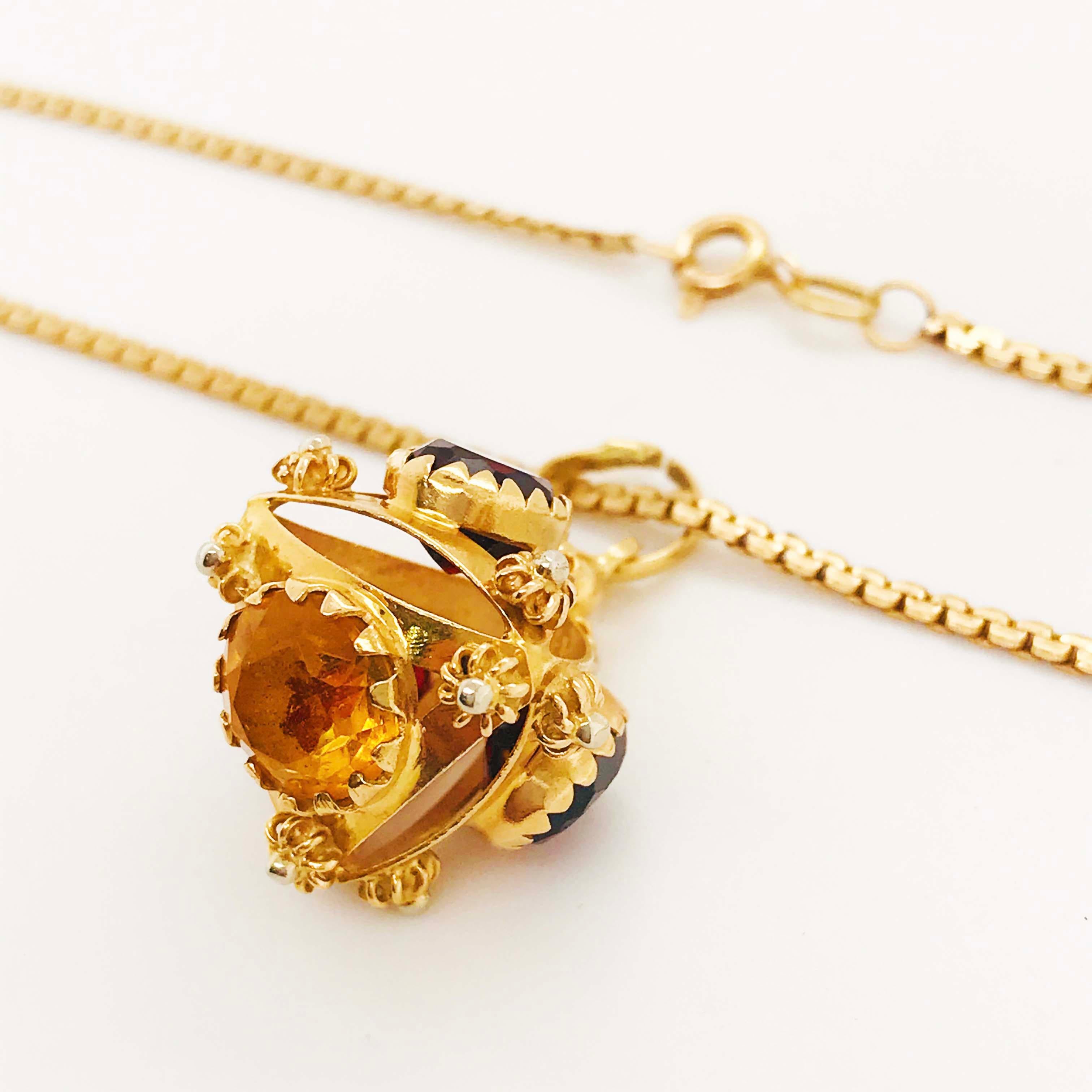 Gemstone Pyramid Pendant & Serpentine Chain Necklace, Custom Charm 18 Karat Gold 3