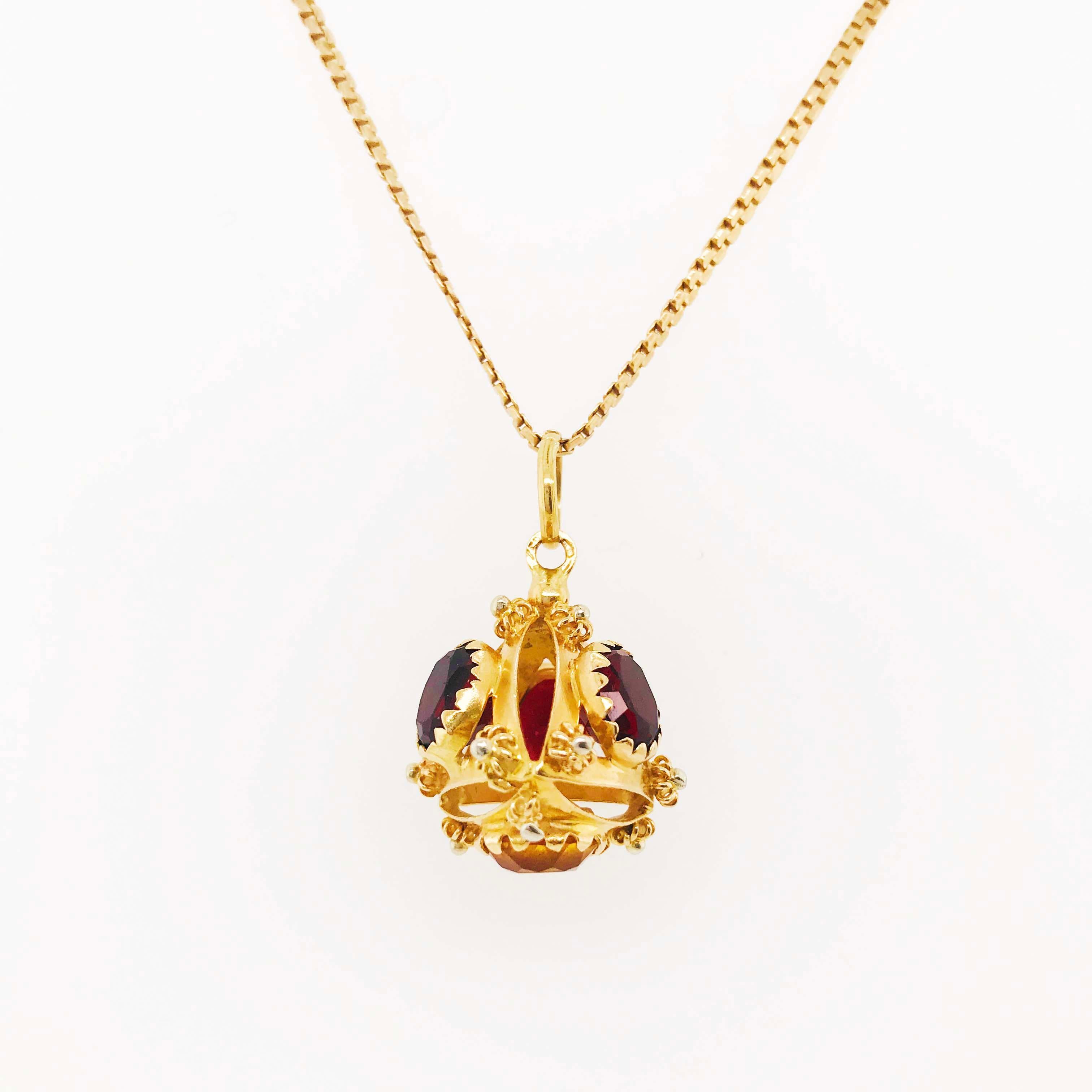 The gemstone pyramid charm or pendant has been handmade and hand fabricated with the precious metal, 18 karat yellow gold and natural, genuine gemstones. This custom pendant is a unique, renaissance style design with incredible detail and