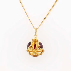 Gemstone Pyramid Pendant & Serpentine Chain Necklace, Custom Charm 18 Karat Gold