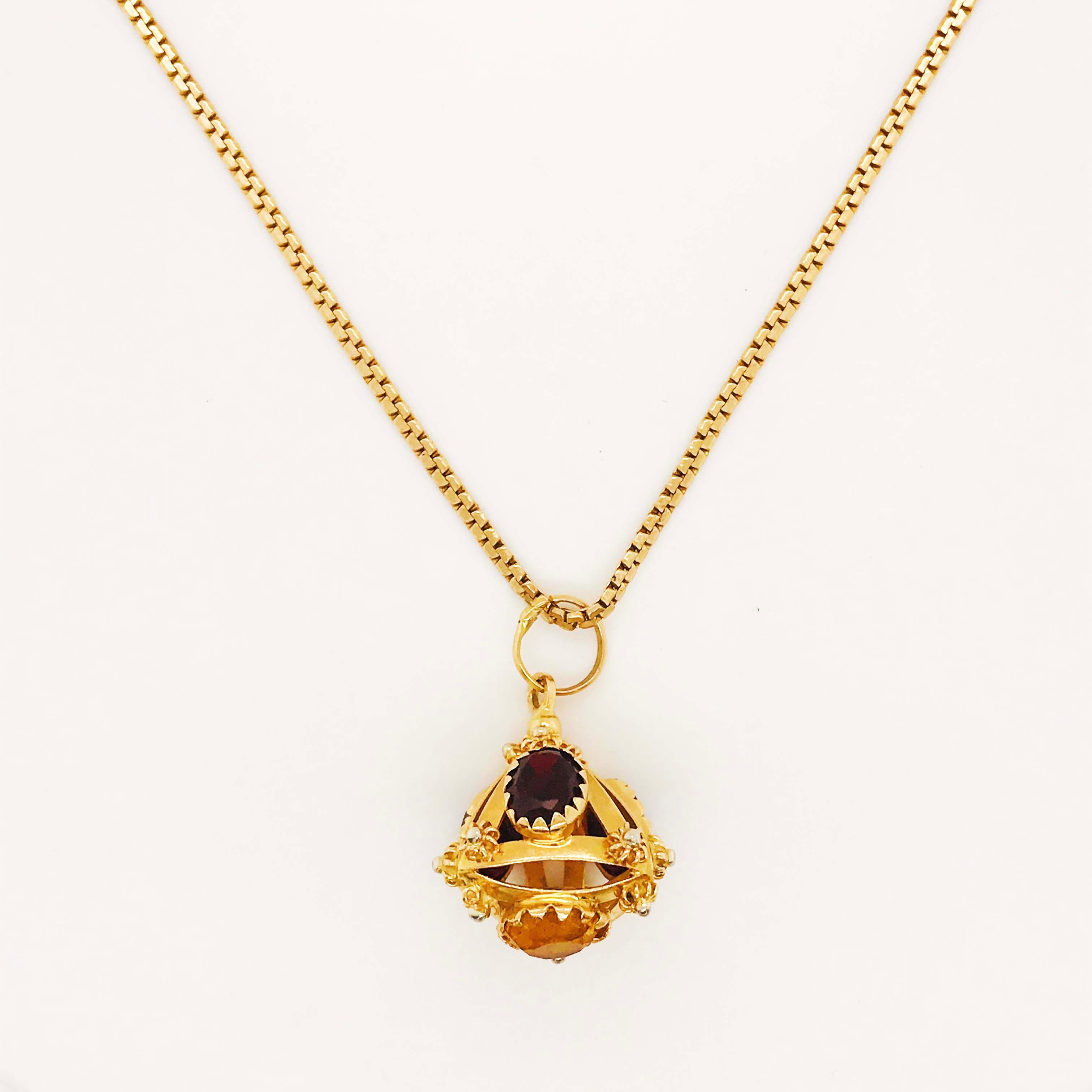 Oval Cut Gemstone Pyramid Pendant & Serpentine Chain Necklace, Custom Charm 18 Karat Gold