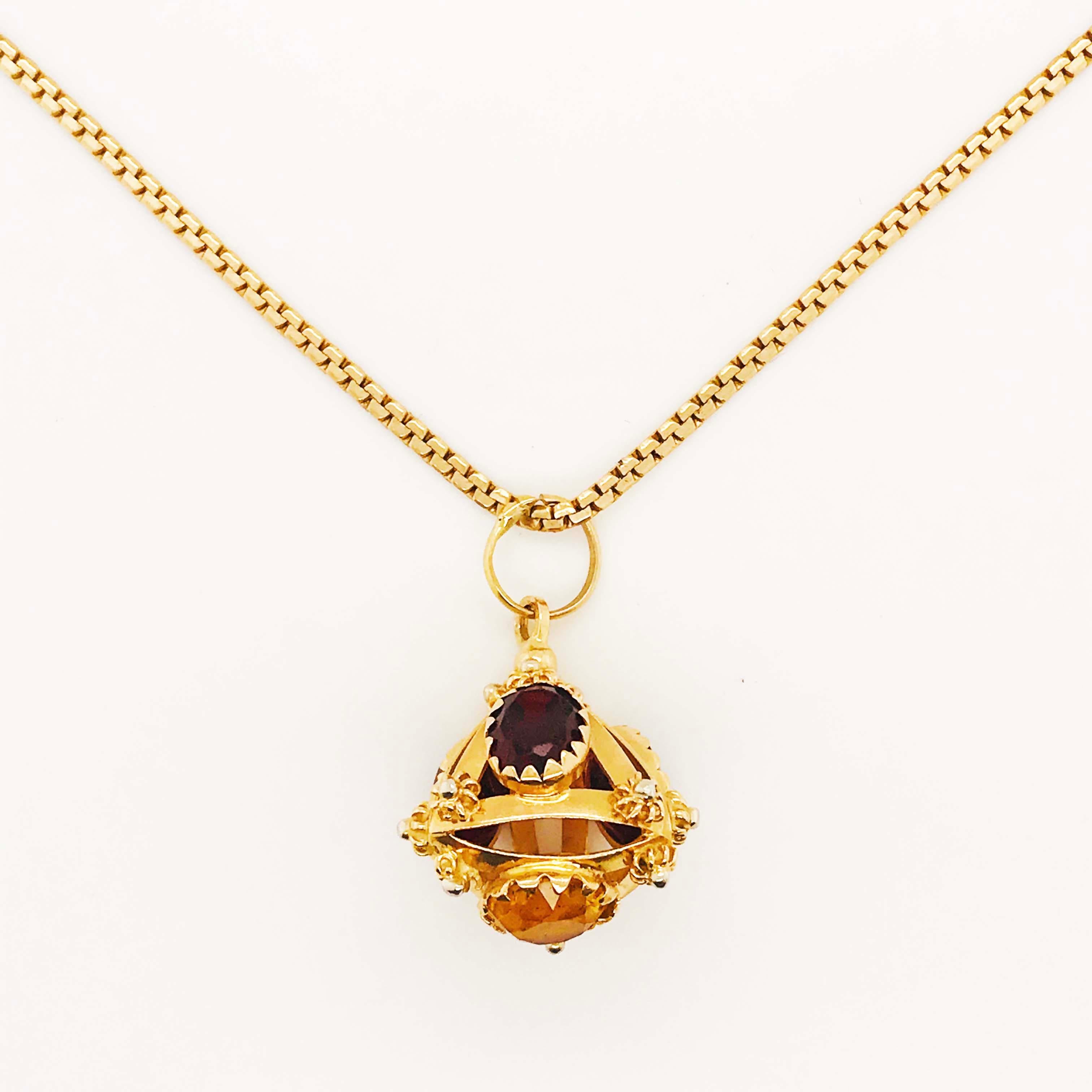 Gemstone Pyramid Pendant & Serpentine Chain Necklace, Custom Charm 18 Karat Gold In Excellent Condition In Austin, TX