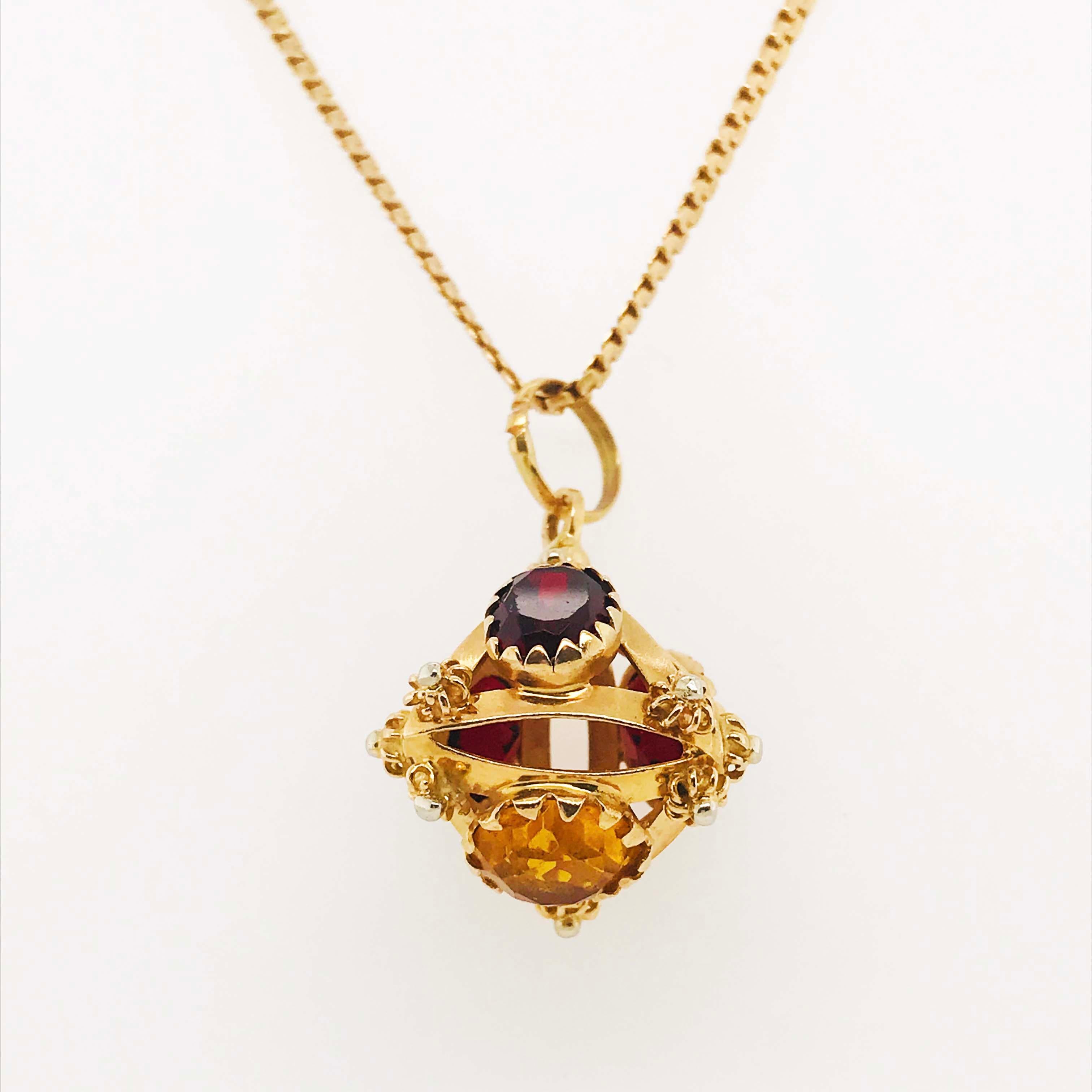 Women's Gemstone Pyramid Pendant & Serpentine Chain Necklace, Custom Charm 18 Karat Gold
