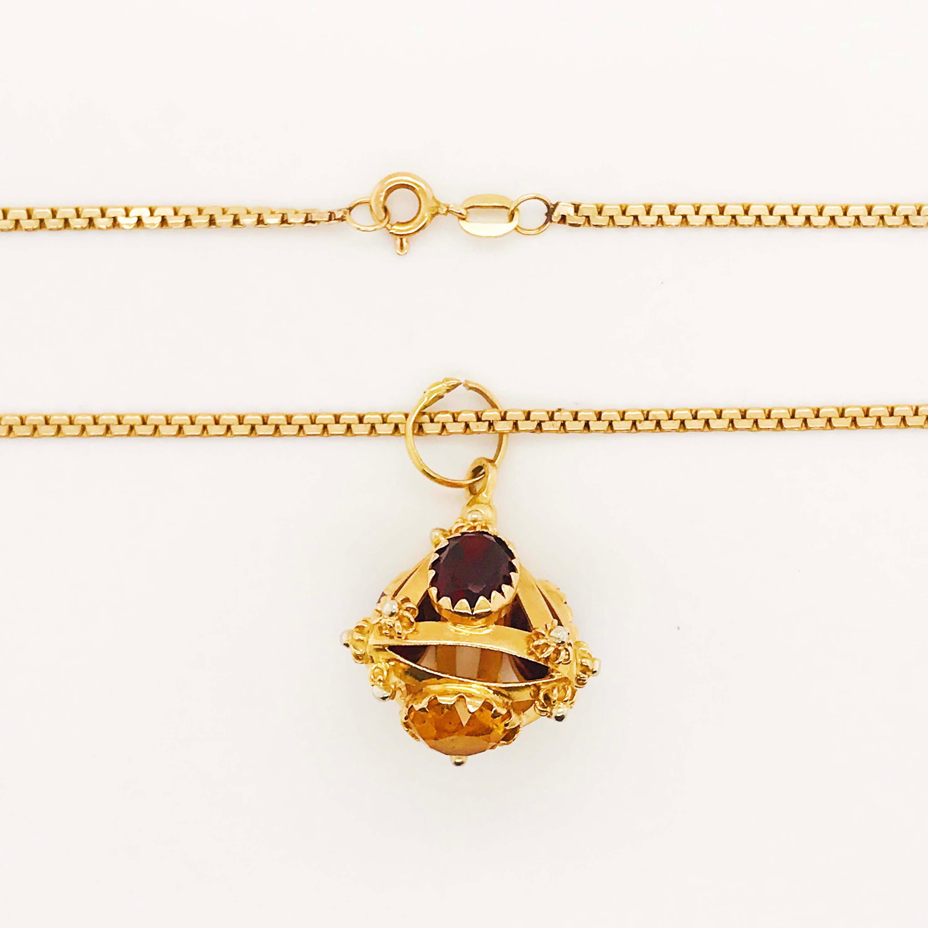 Gemstone Pyramid Pendant & Serpentine Chain Necklace, Custom Charm 18 Karat Gold 1