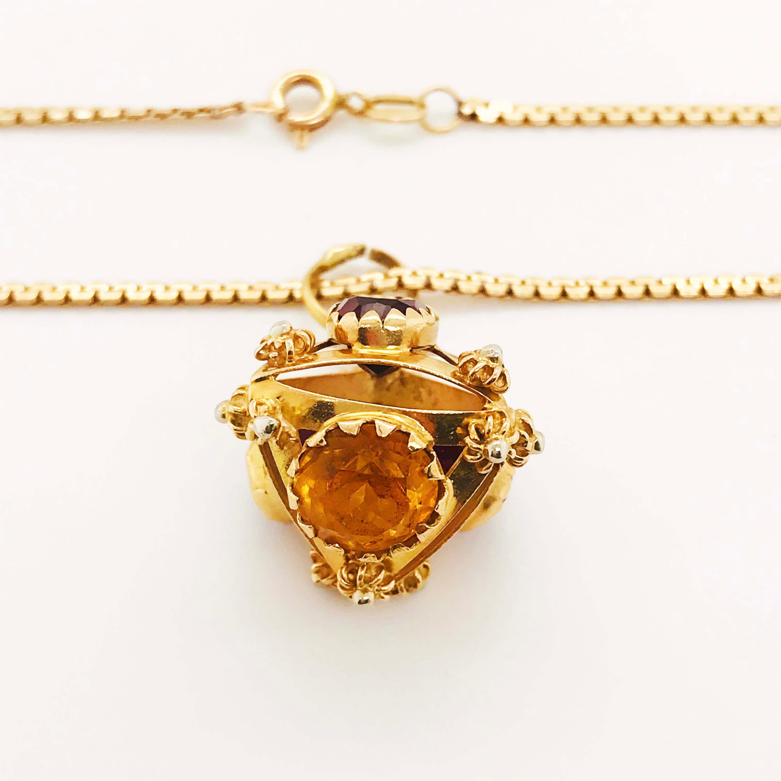 Gemstone Pyramid Pendant & Serpentine Chain Necklace, Custom Charm 18 Karat Gold 2