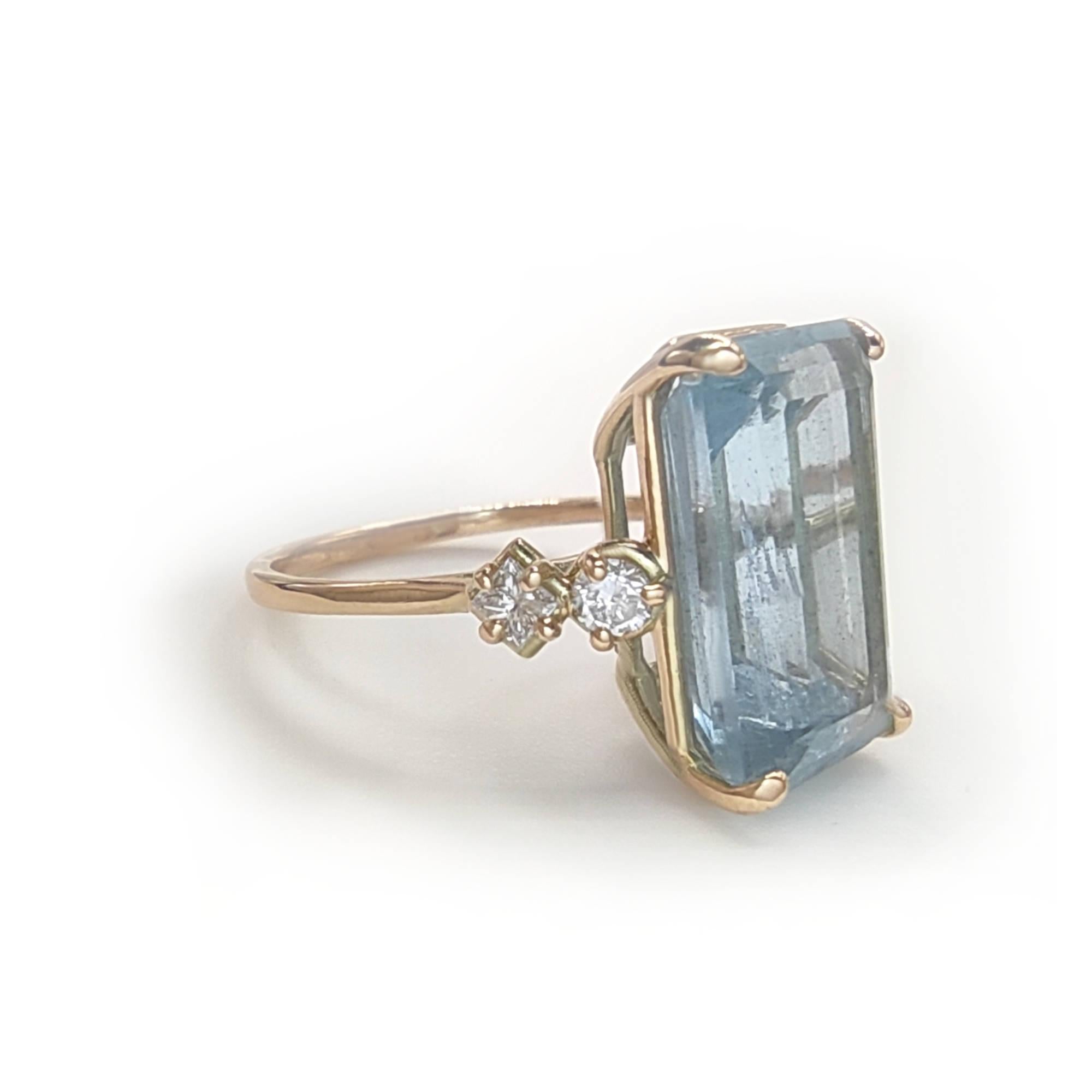Gemstone ring 14k Gold Aquamarine Ring Diamonds  Women Bridal  Rings Certified 6