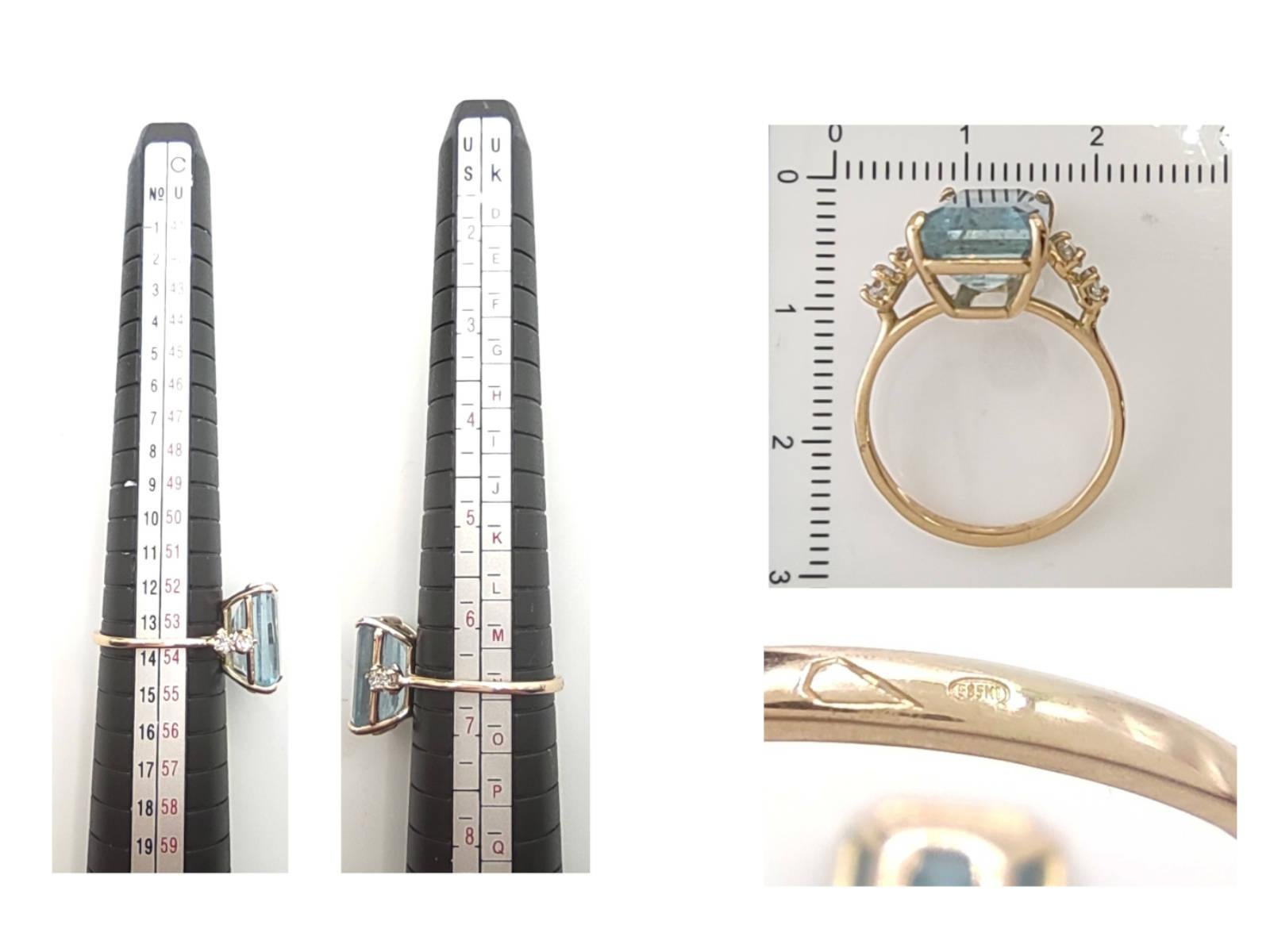 Gemstone ring 14k Gold Aquamarine Ring Diamonds  Women Bridal  Rings Certified 5