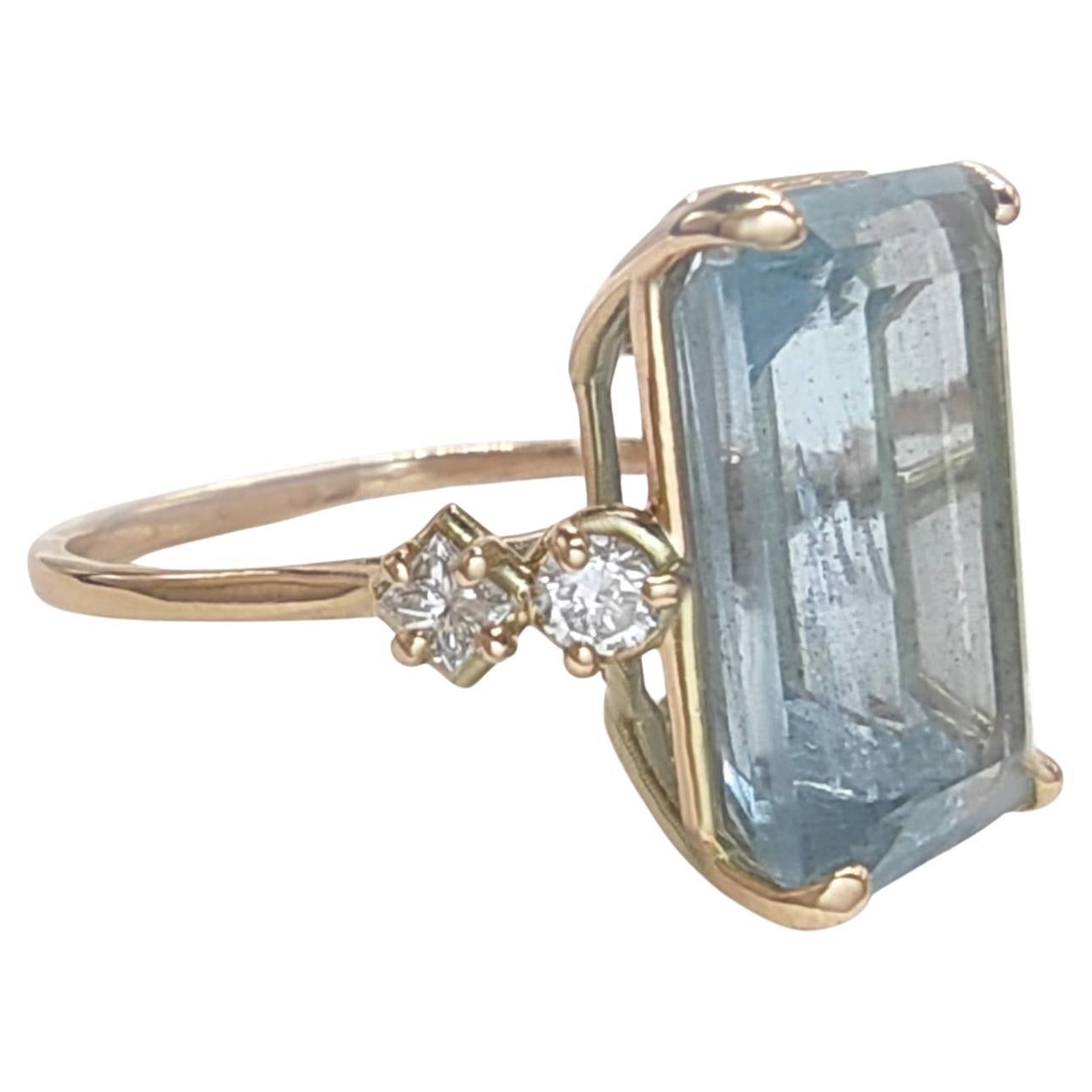 Gemstone ring 14k Gold Aquamarine Ring Diamonds  Women Bridal  Rings Certified
