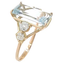 Gemstone Ring 14k Gold   Certified Aquamarine Diamond Engagement Promise wedding