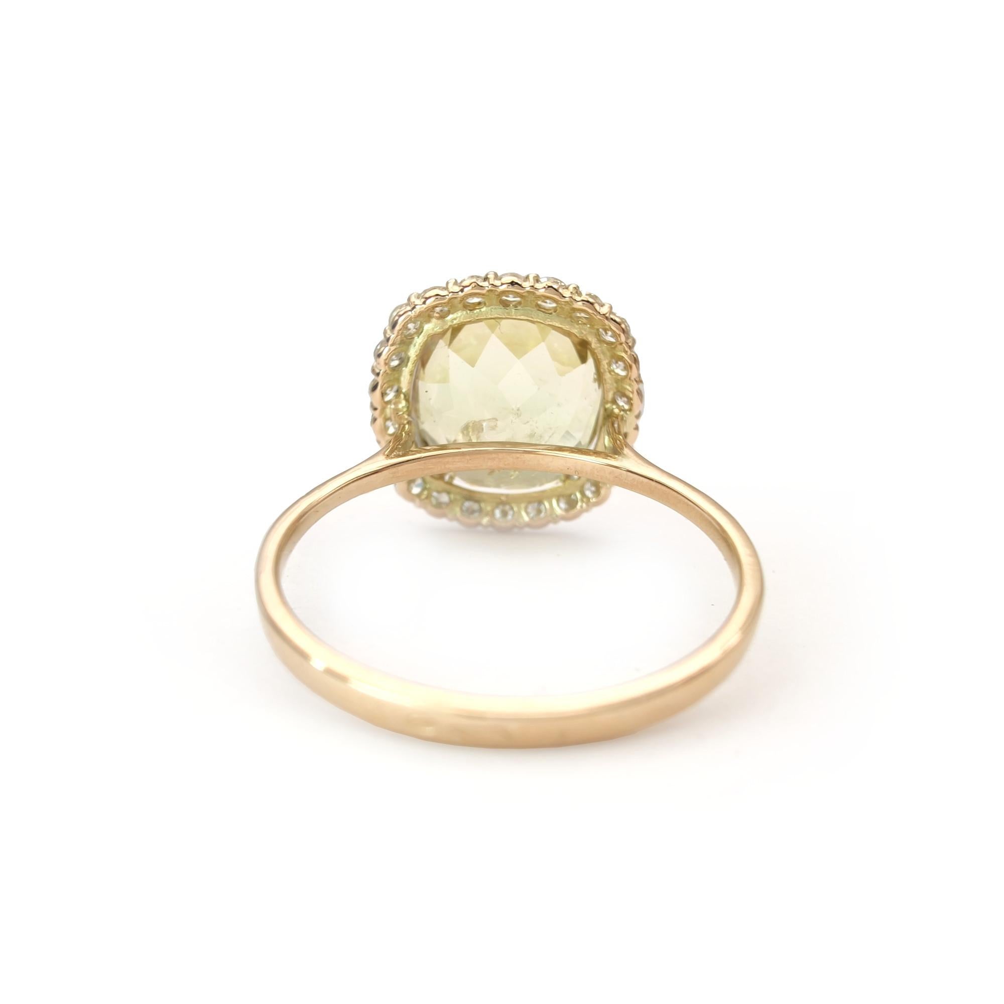 Luxurious Handmade 14k Gold Ring with Certified Yellow Tourmaline and Diamonds For Sale 5