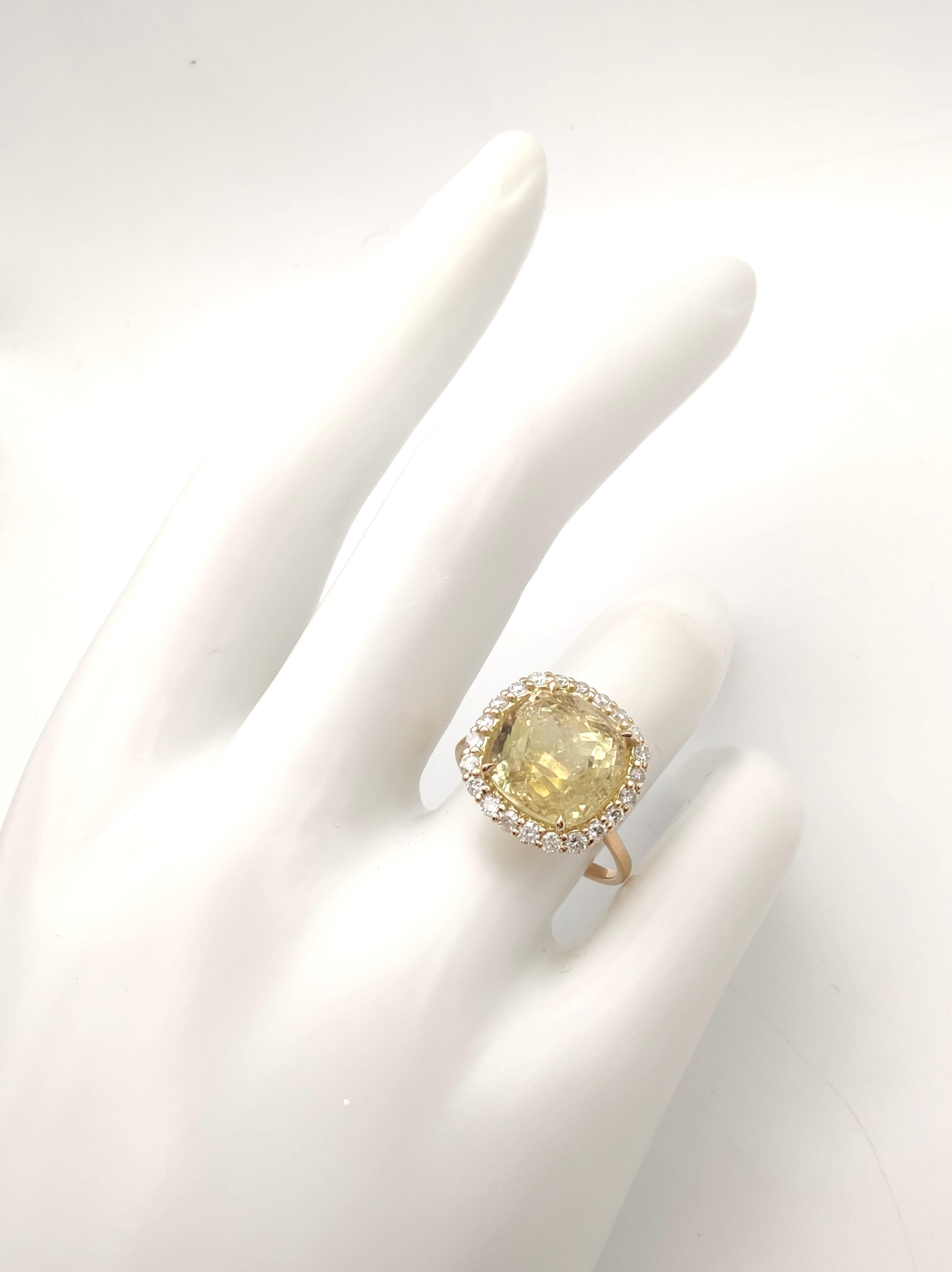 Handmade 14k Gold Ring  Certified 6.45 Carat Yellow Tourmaline 0.68 ct Diamonds For Sale 7