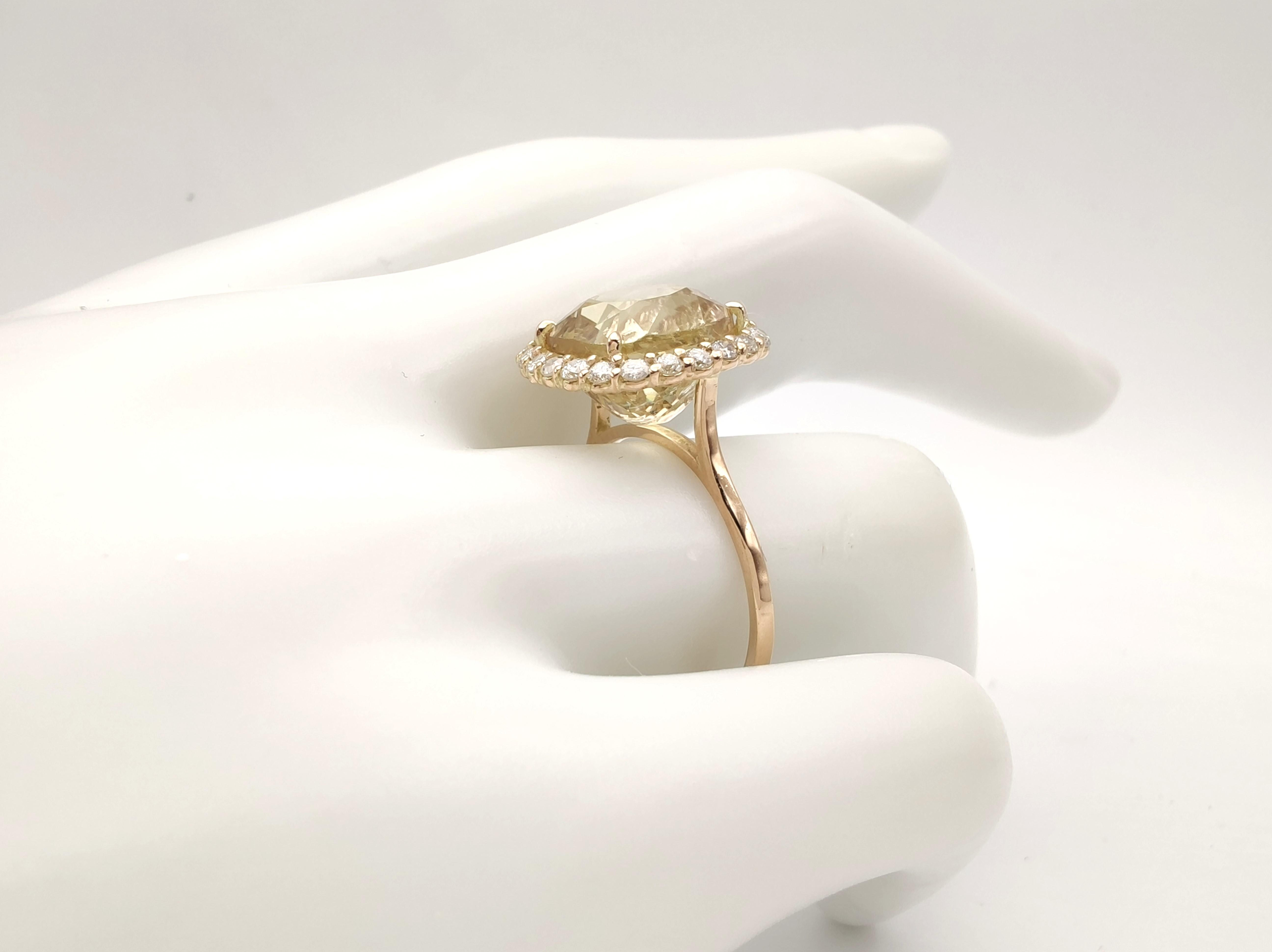 Handmade 14k Gold Ring  Certified 6.45 Carat Yellow Tourmaline 0.68 ct Diamonds For Sale 6