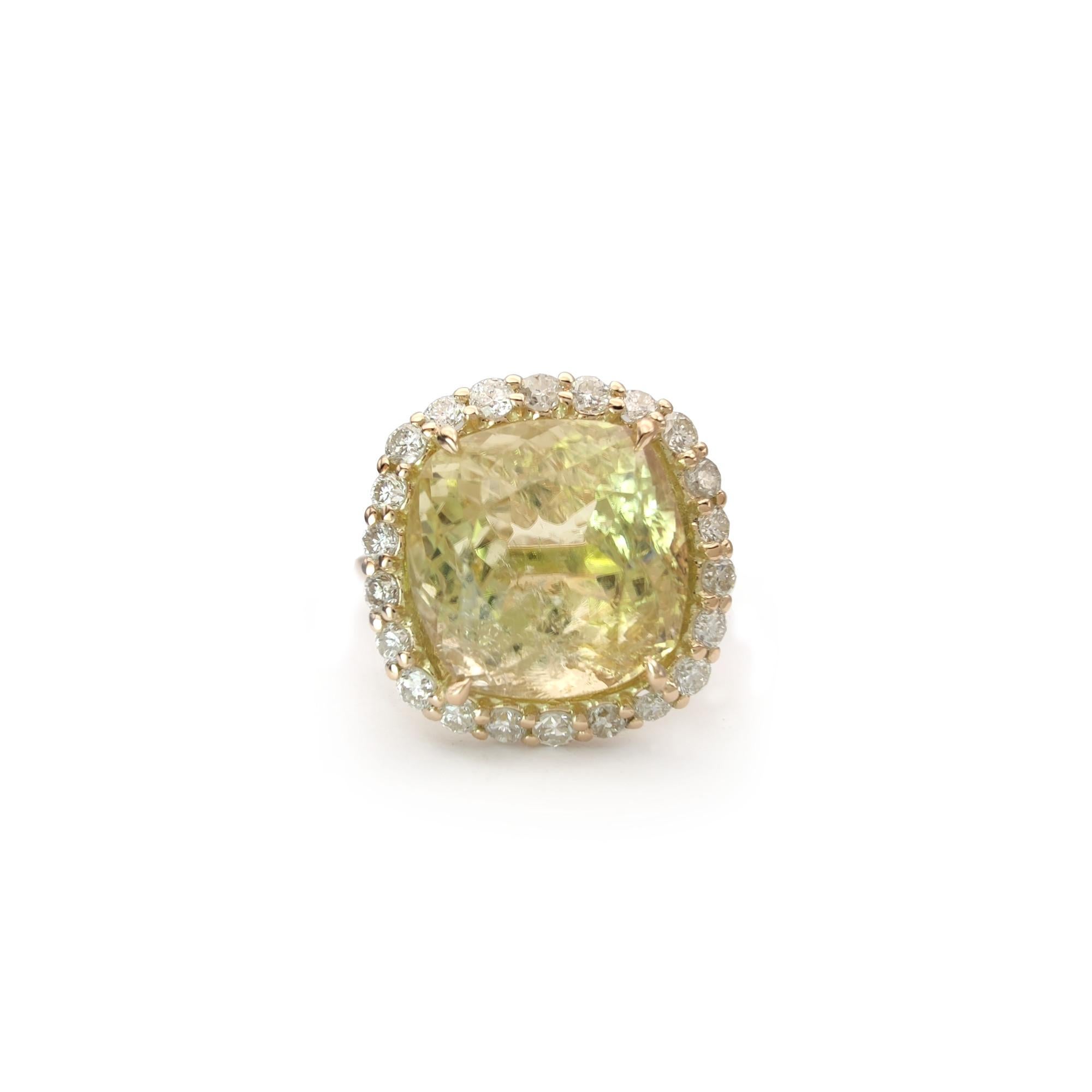 Luxurious Handmade 14k Gold Ring with Certified Yellow Tourmaline and Diamonds For Sale 3