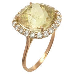 Luxueuse bague faite à la main en or 14k avec tourmaline jaune certifiée et diamants