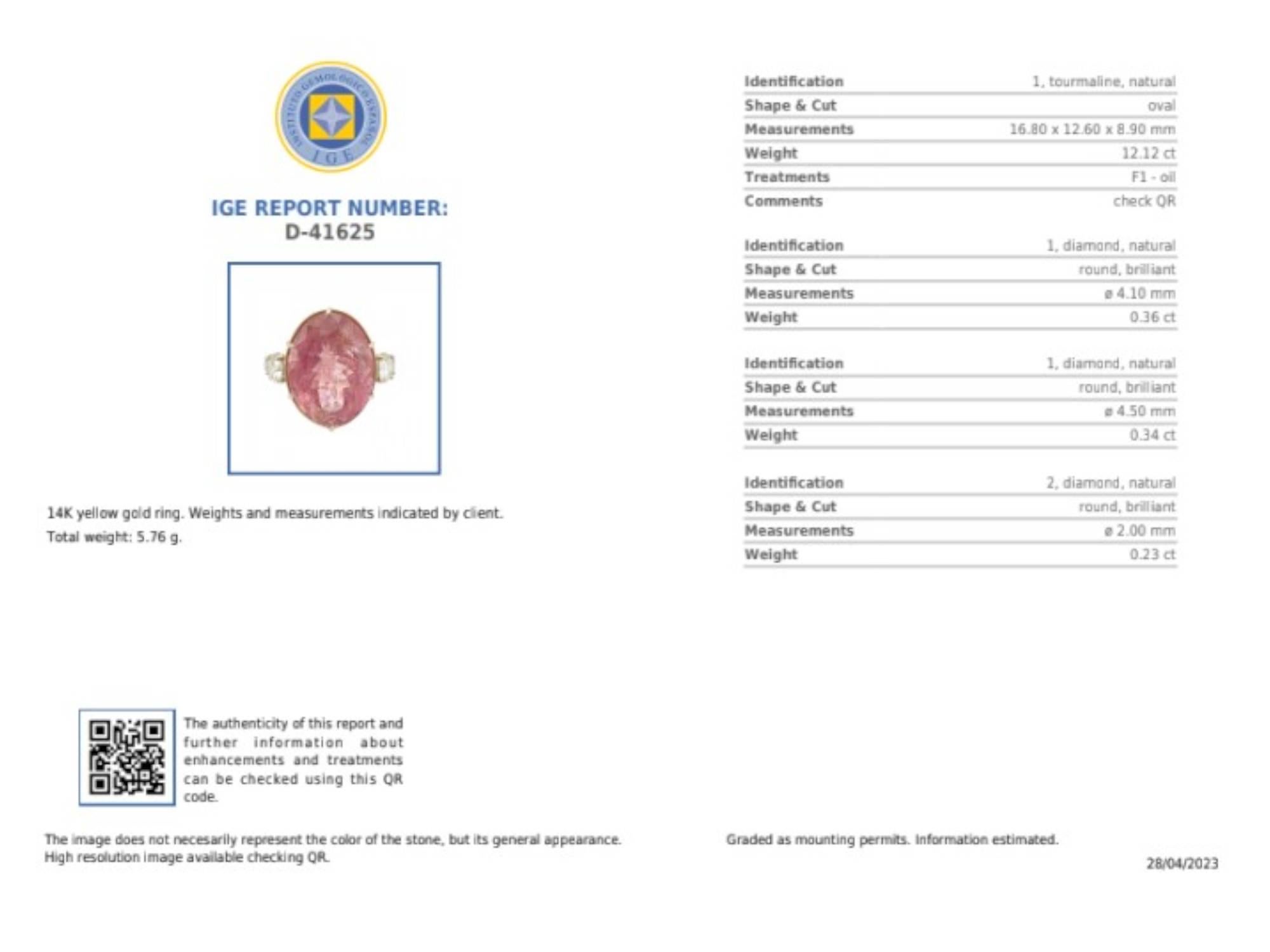 Edelsteinring 14kt rosa Turmalin Diamant zertifizierter Cocktail-Ring 4
