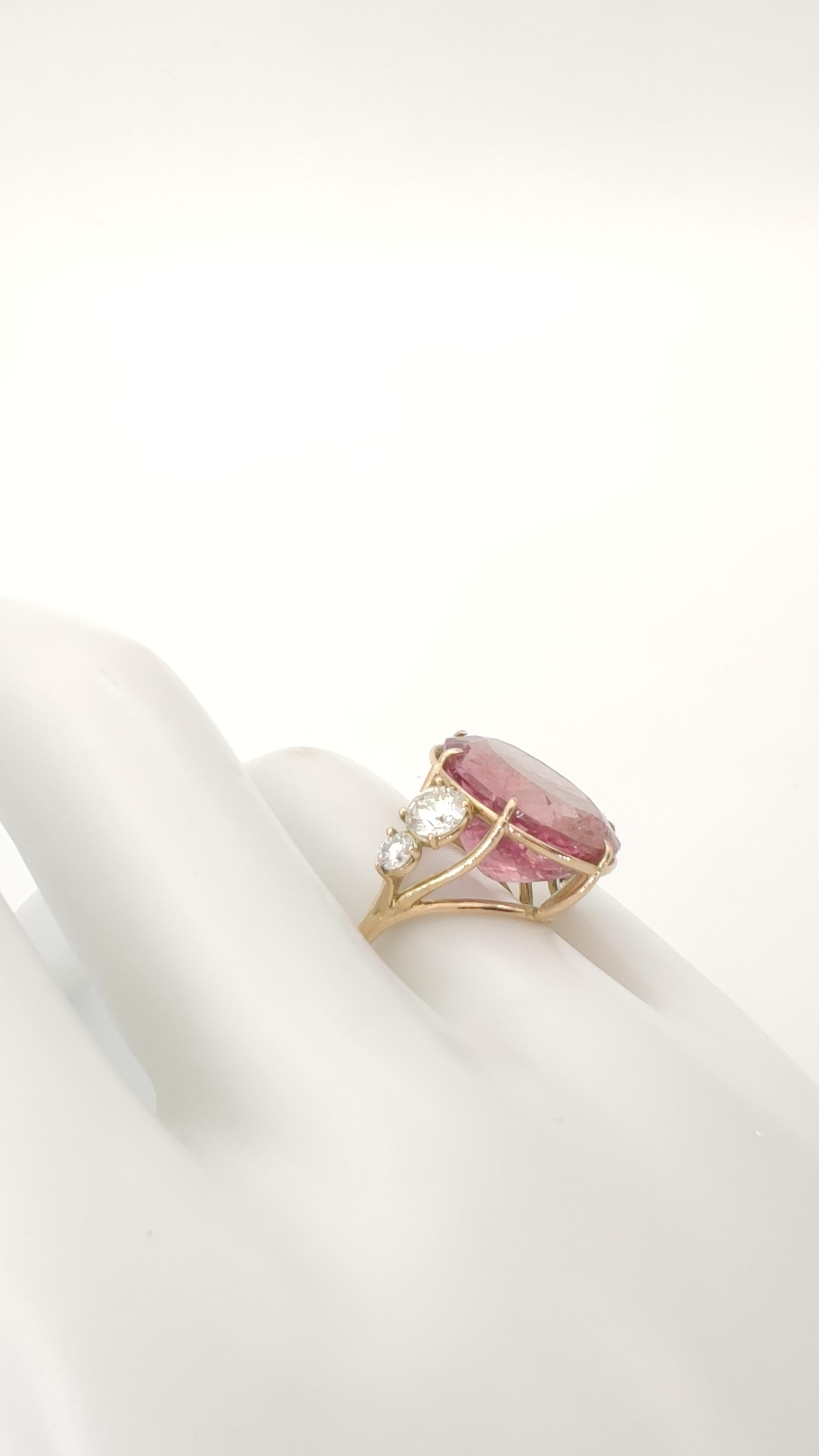 Edelsteinring 14kt rosa Turmalin Diamant zertifizierter Cocktail-Ring 6