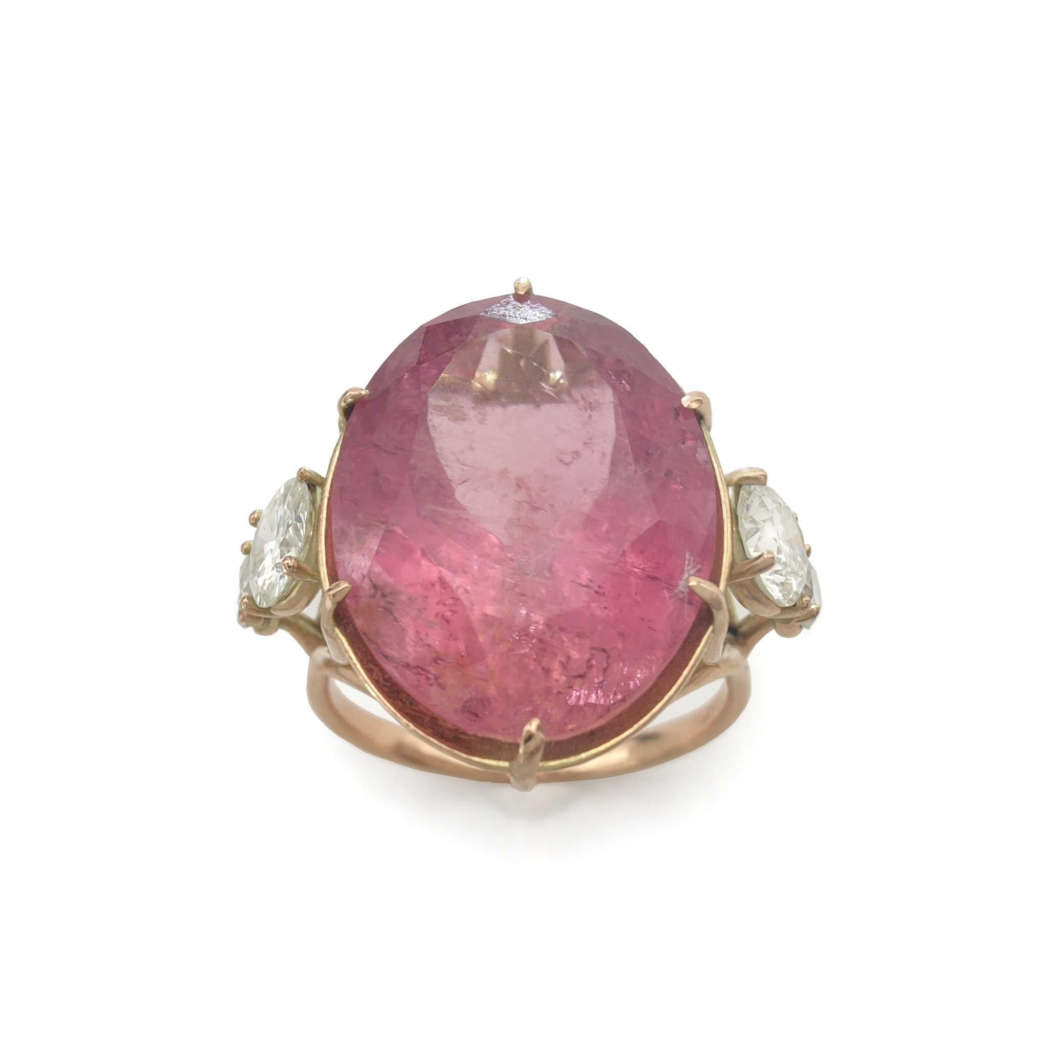 Edelsteinring 14kt rosa Turmalin Diamant zertifizierter Cocktail-Ring (Zeitgenössisch)