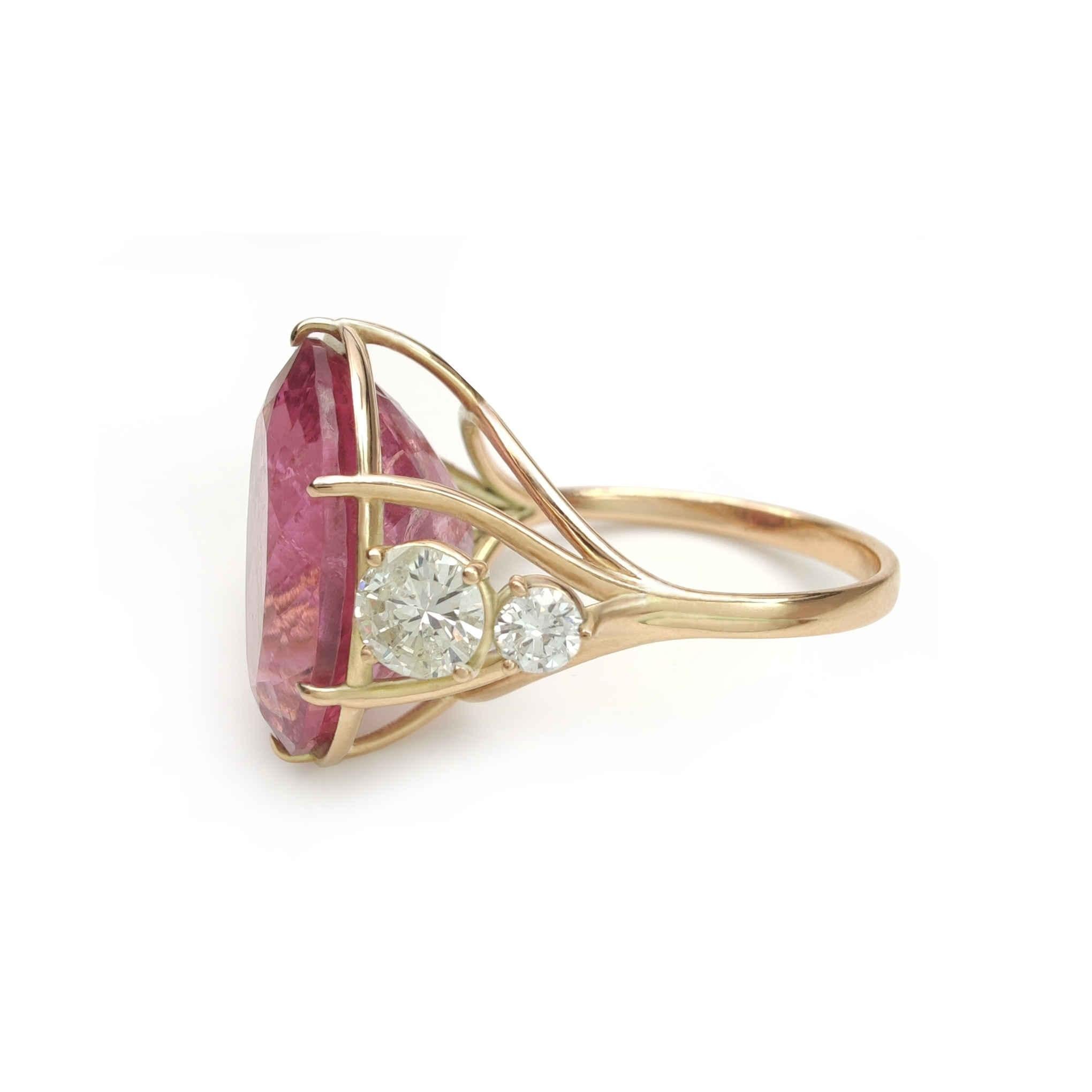 Edelsteinring 14kt rosa Turmalin Diamant zertifizierter Cocktail-Ring (Ovalschliff)
