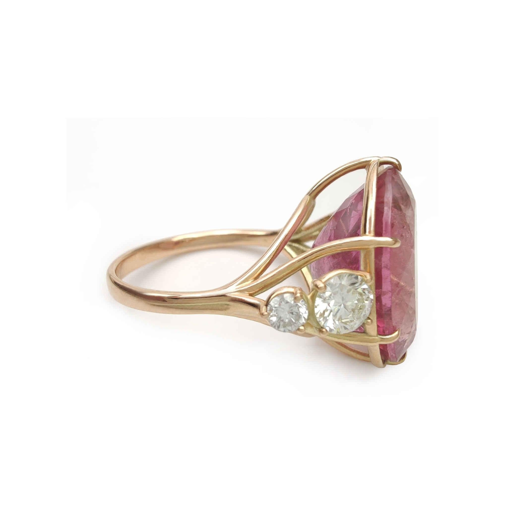 Edelsteinring 14kt rosa Turmalin Diamant zertifizierter Cocktail-Ring Damen