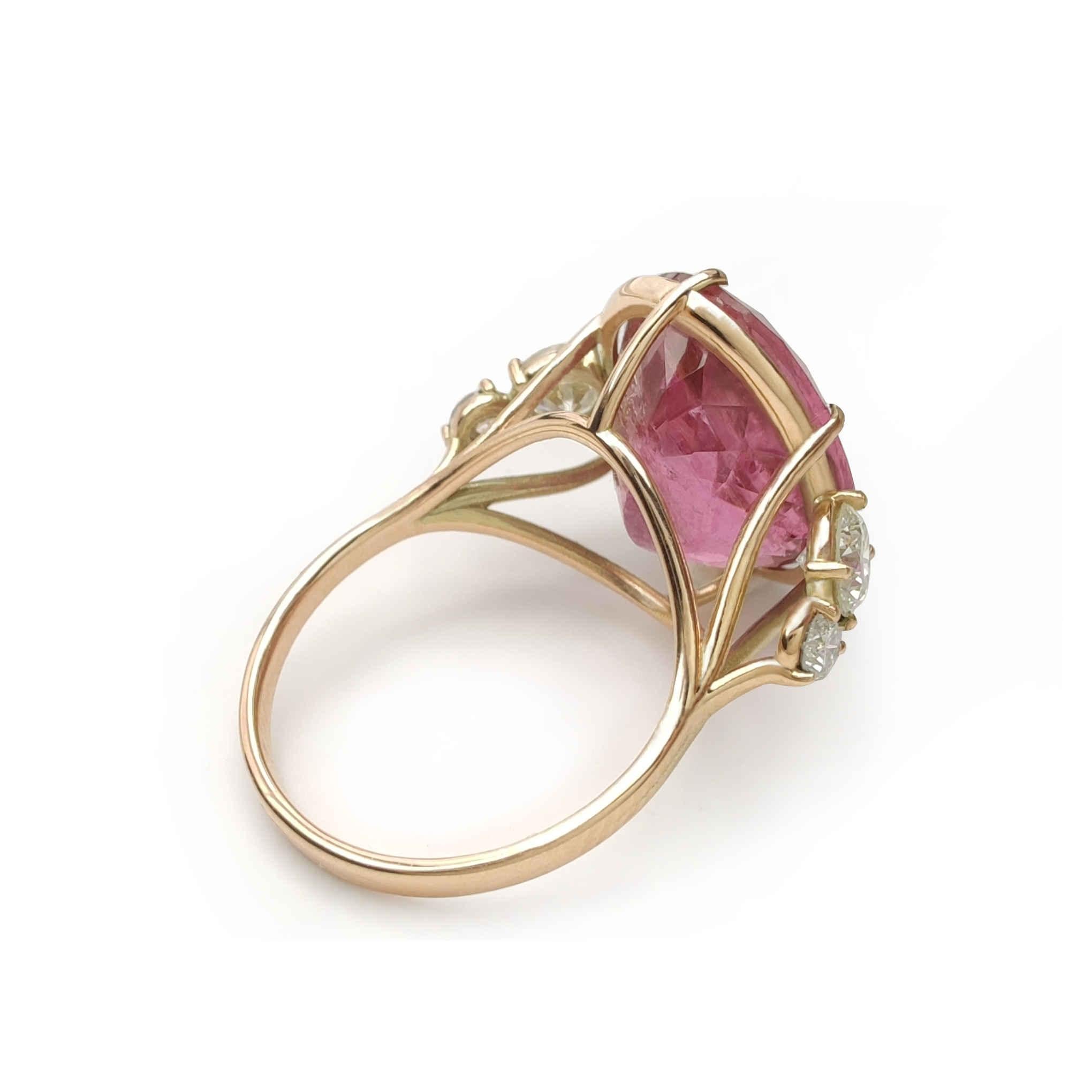 Edelsteinring 14kt rosa Turmalin Diamant zertifizierter Cocktail-Ring 1