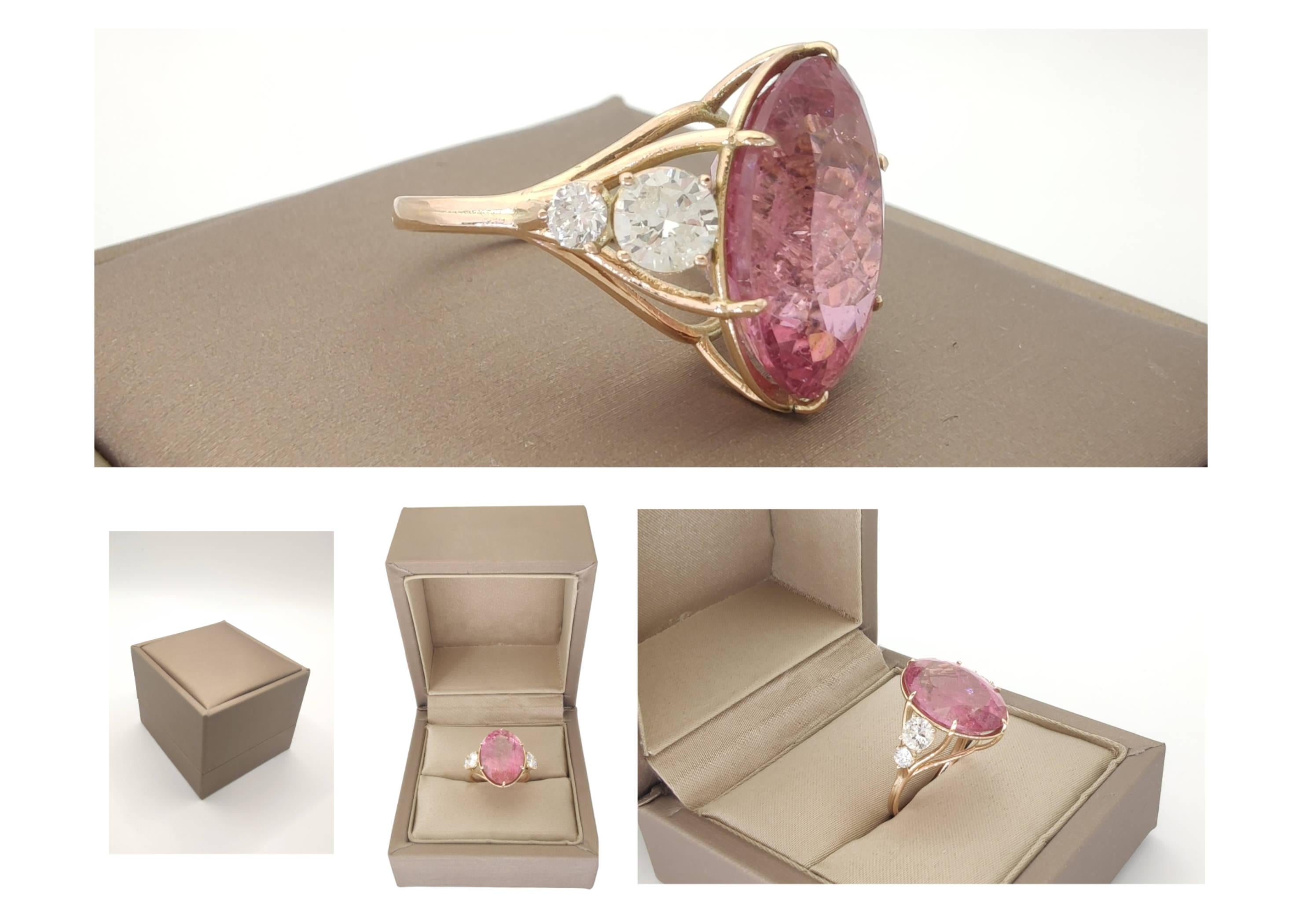 Edelsteinring 14kt rosa Turmalin Diamant zertifizierter Cocktail-Ring 2
