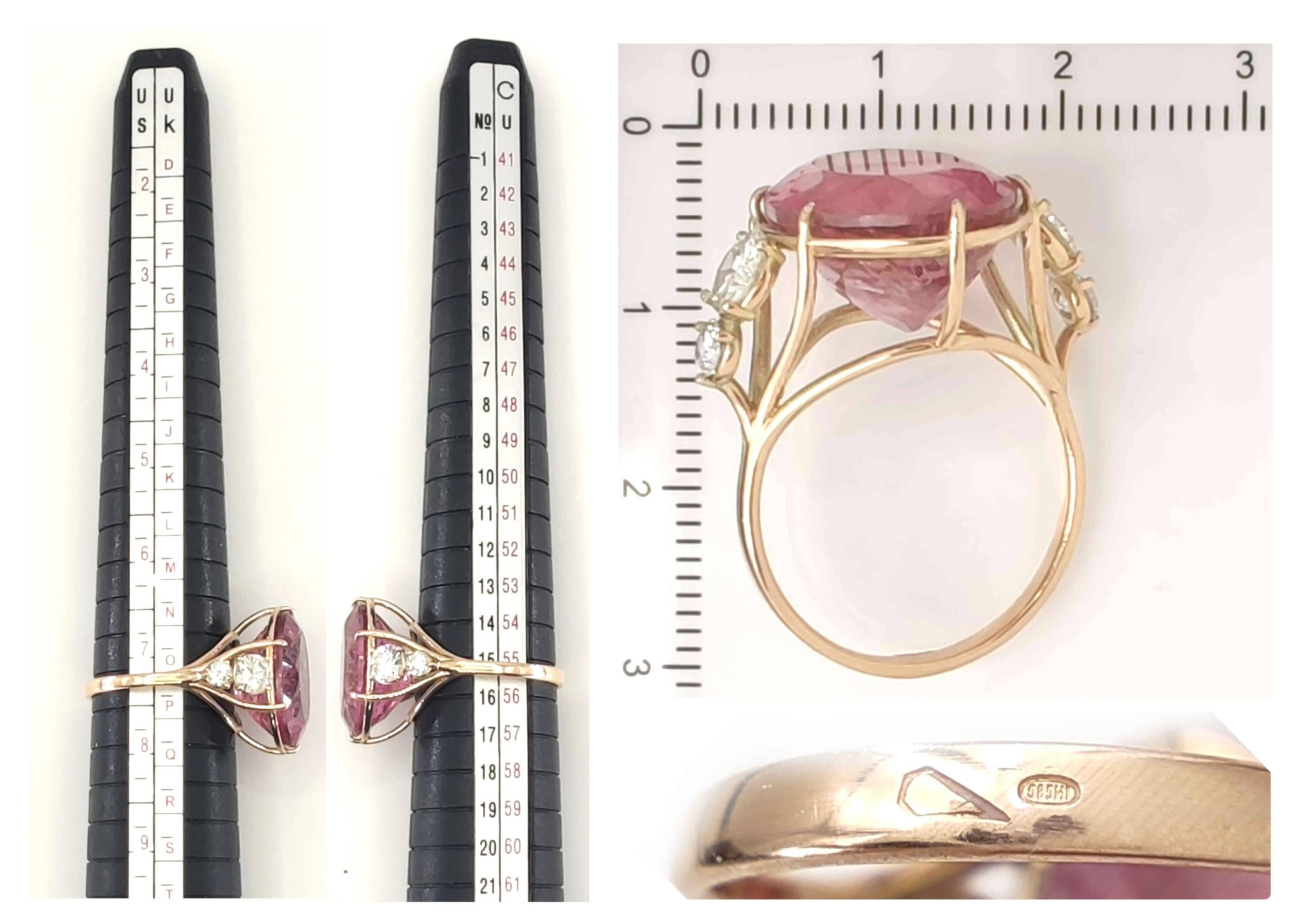 Edelsteinring 14kt rosa Turmalin Diamant zertifizierter Cocktail-Ring 3