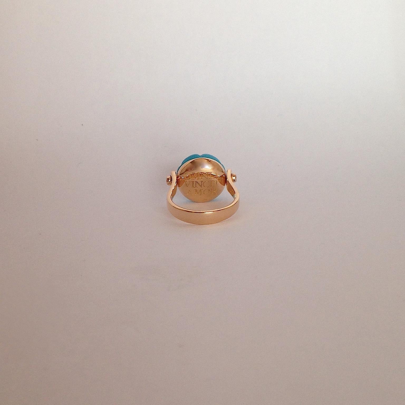 Gemstone Ruby Turquoise 18K Gold Roman Style Reversible Ring 6