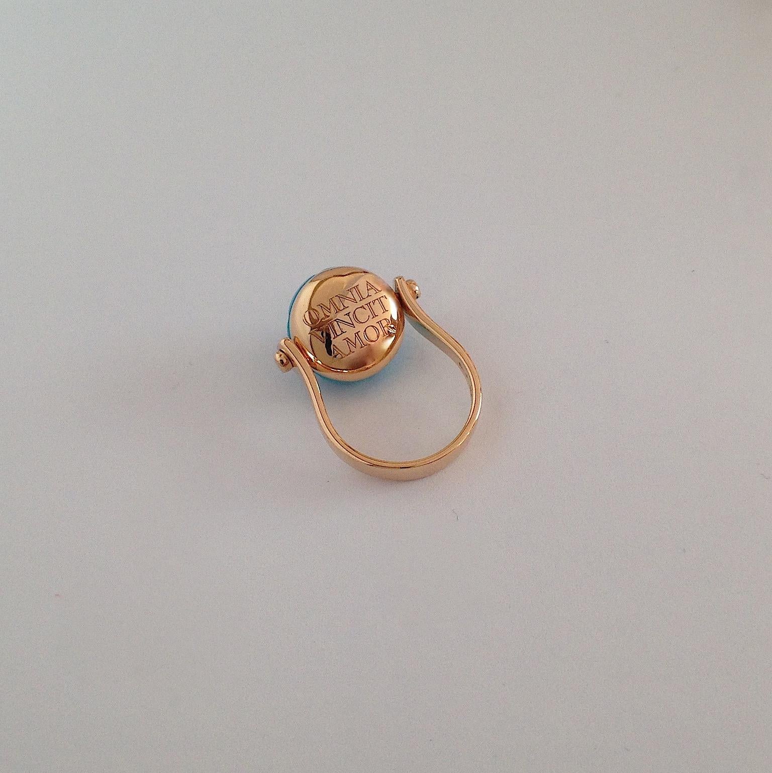 Gemstone Ruby Turquoise 18K Gold Roman Style Reversible Ring 2