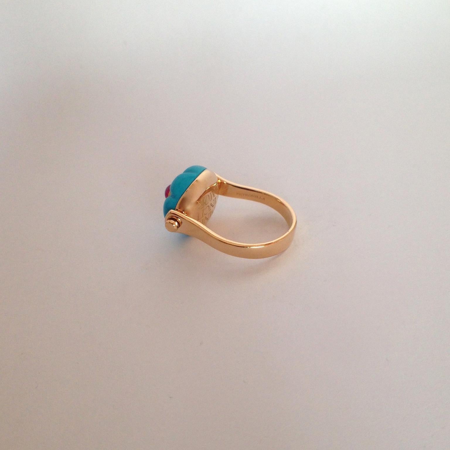 Gemstone Ruby Turquoise 18K Gold Roman Style Reversible Ring 3