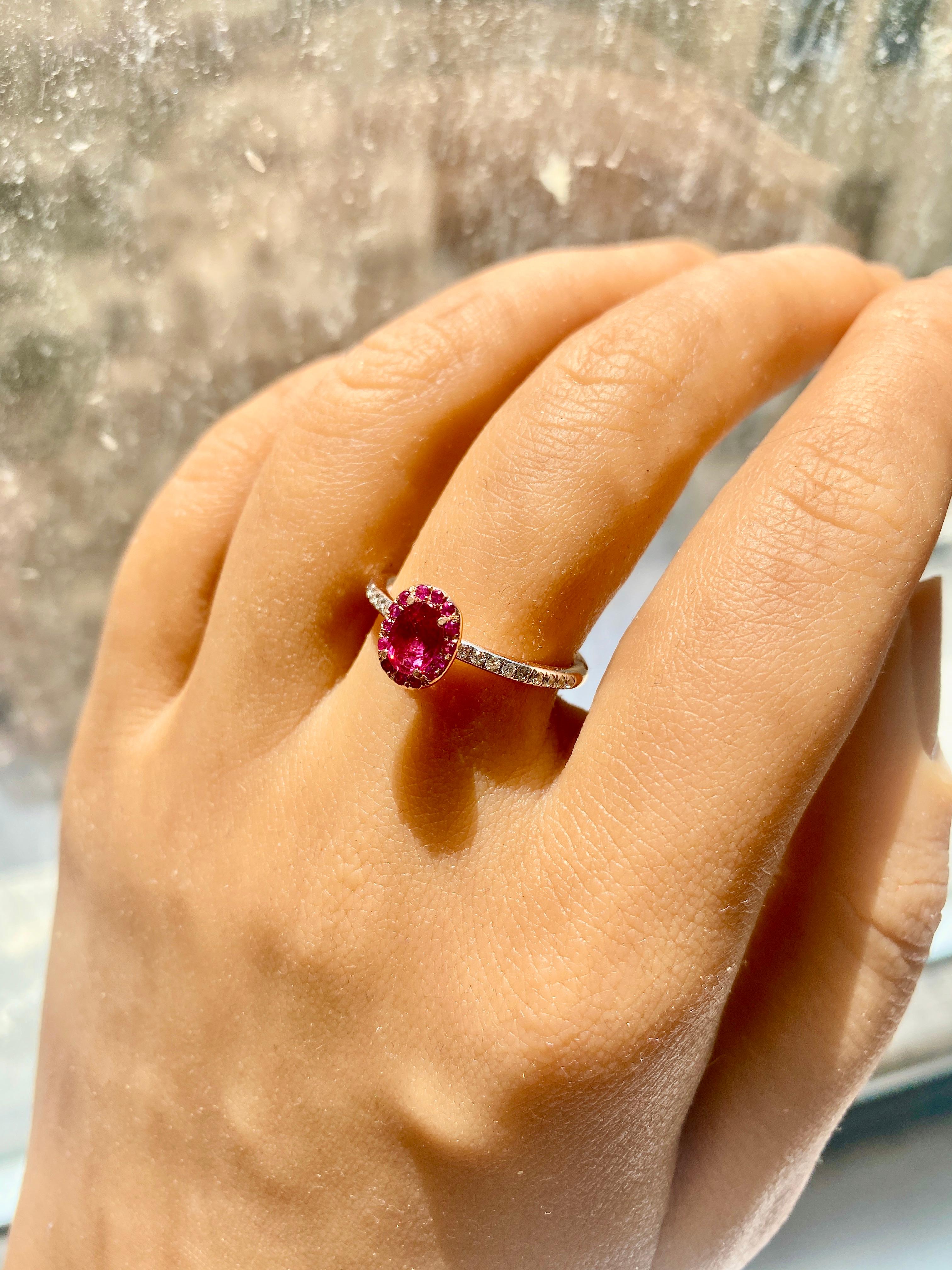 Oval Cut Gemstone Solitaire Ring, Ruby & Diamond Ring, Stackable 14k Rose Solid Gold Ring For Sale