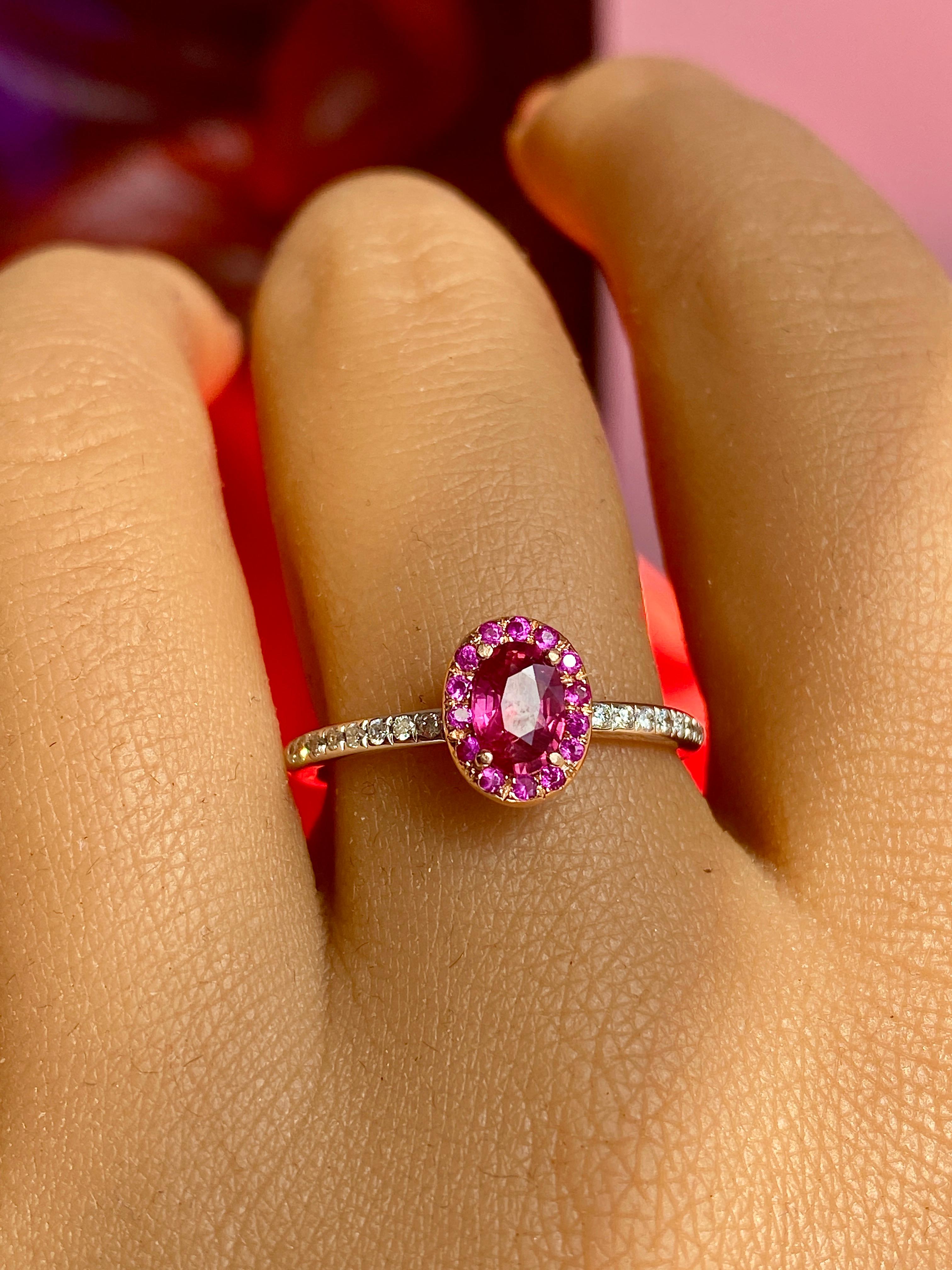 Bague solitaire en pierre précieuse, bague en rubis et diamants, bague empilable en or rose massif 14 carats en vente 3