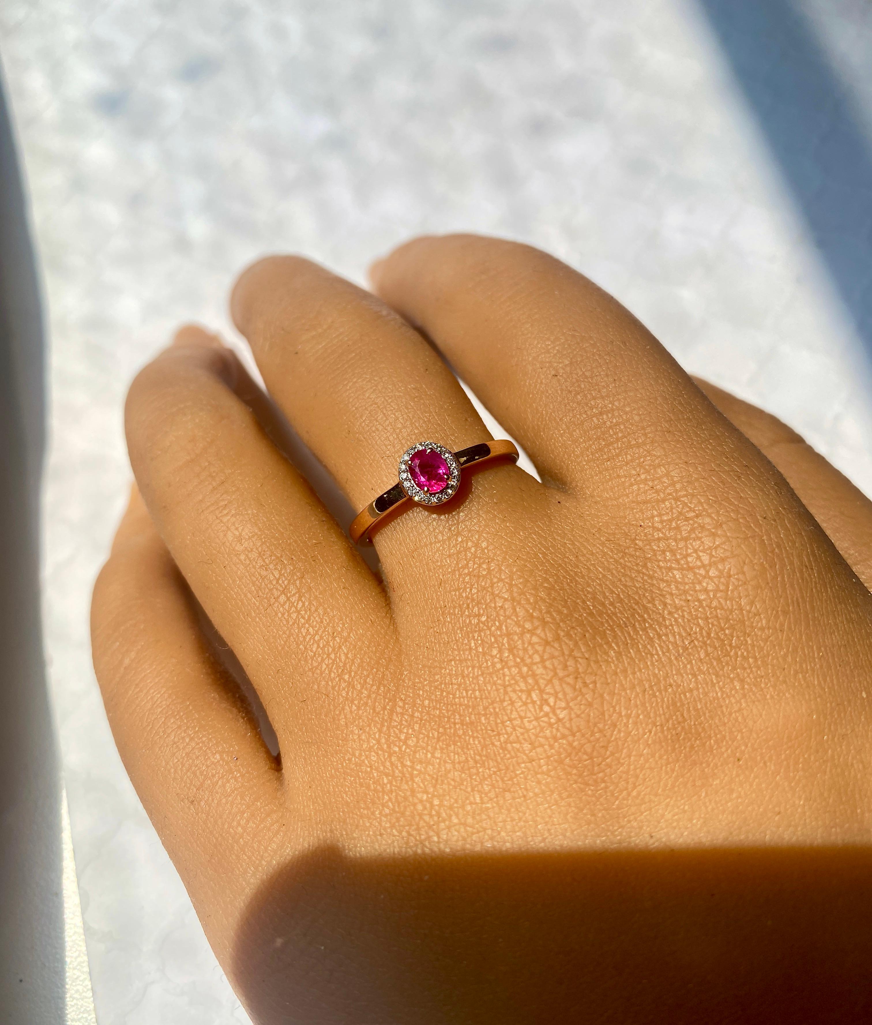 Modern Gemstone Solitaire Ring, Ruby Stackable Ring, Solid Gold Diamond Ring For Sale