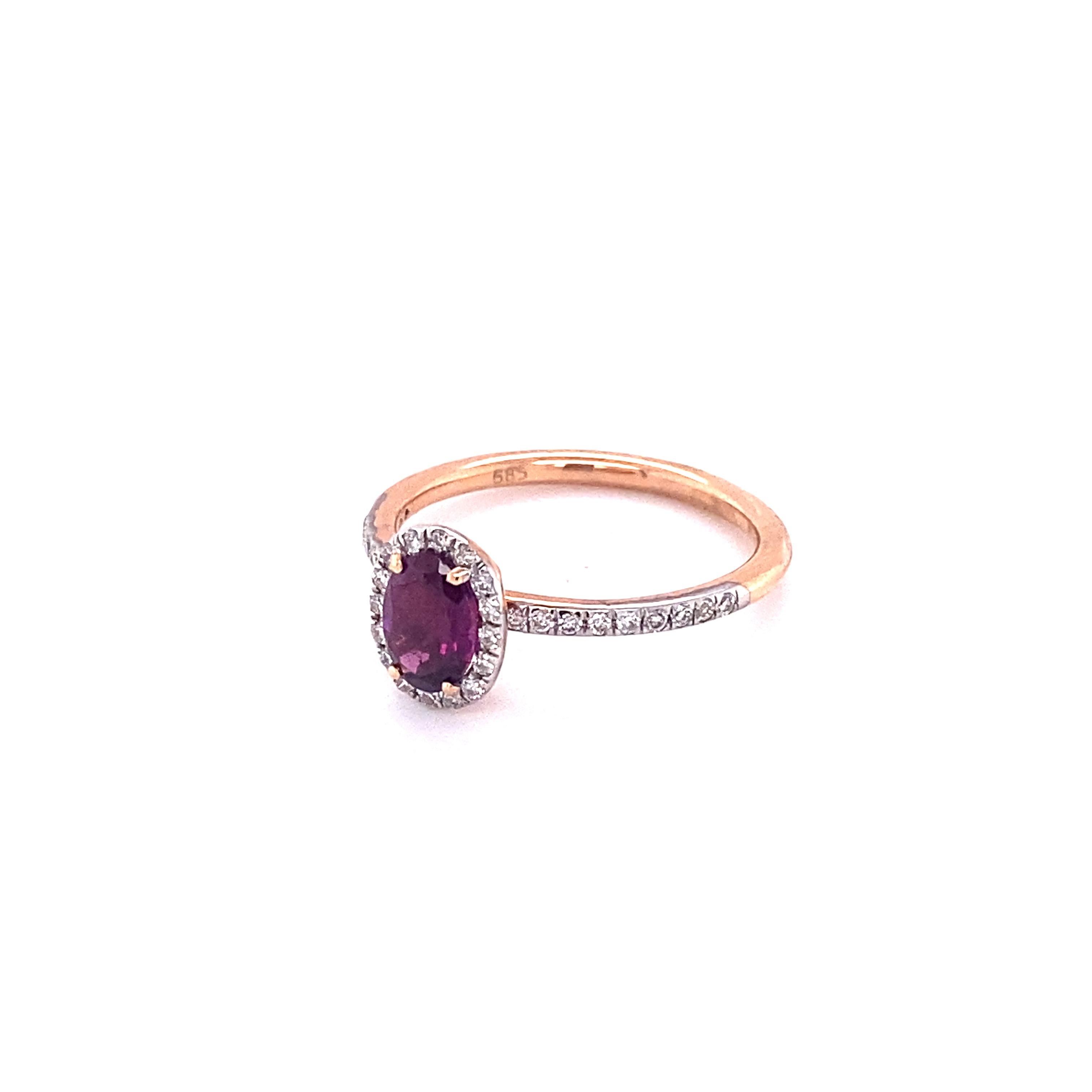 For Sale:  Gemstone Solitaire Ring Stack, 14k Solid Gold Rings with Natural Round Diamonds 11