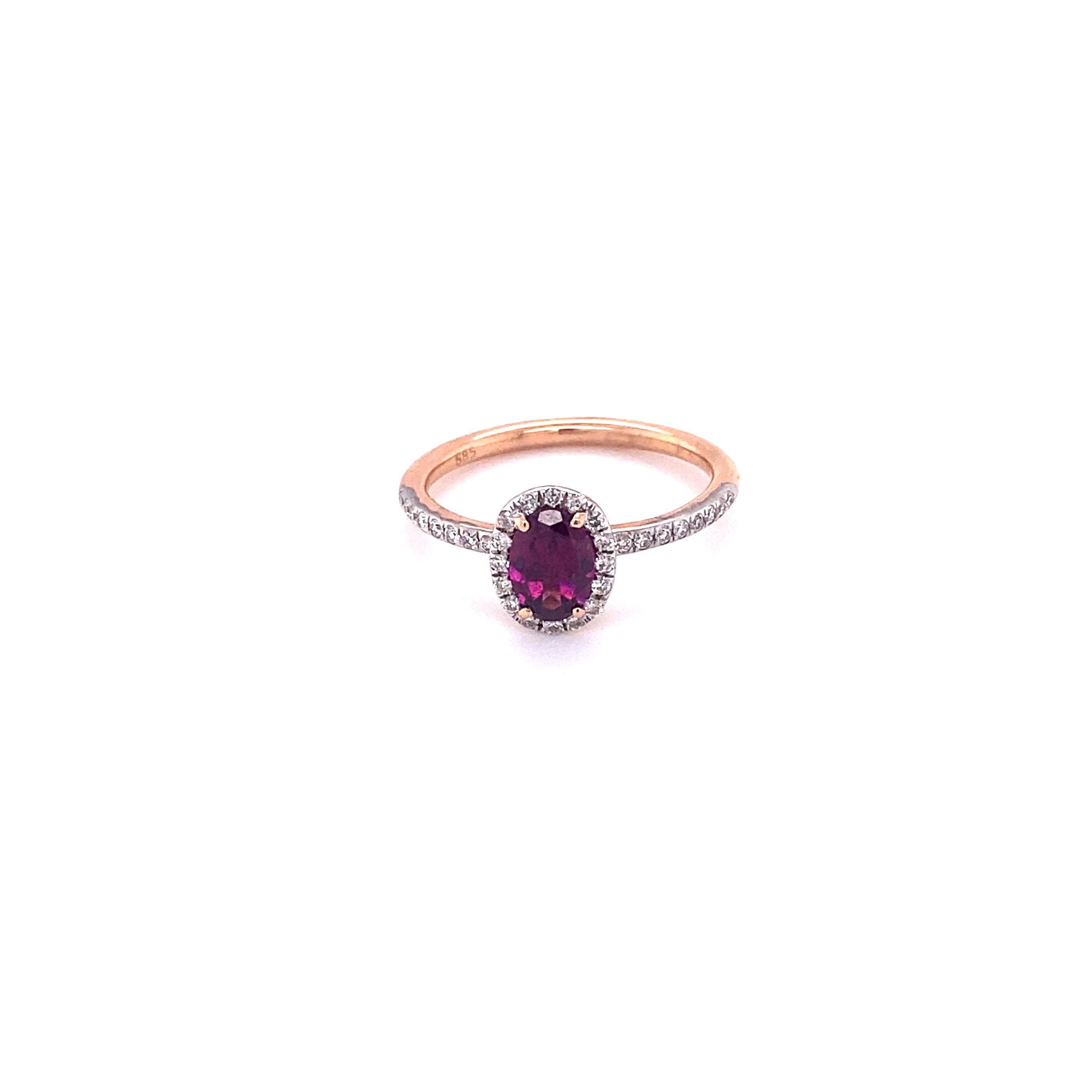 For Sale:  Gemstone Solitaire Ring Stack, 14k Solid Gold Rings with Natural Round Diamonds 13